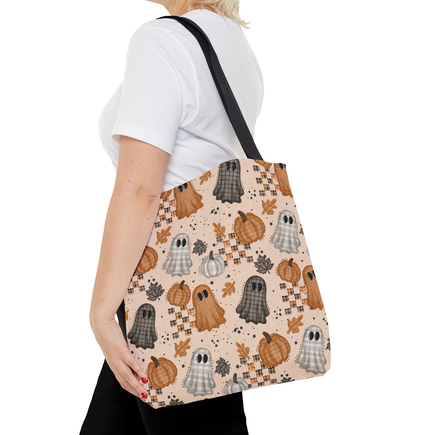 Plaid Ghosts Tote Bag - Fall Themed Halloween Fashion Accessory