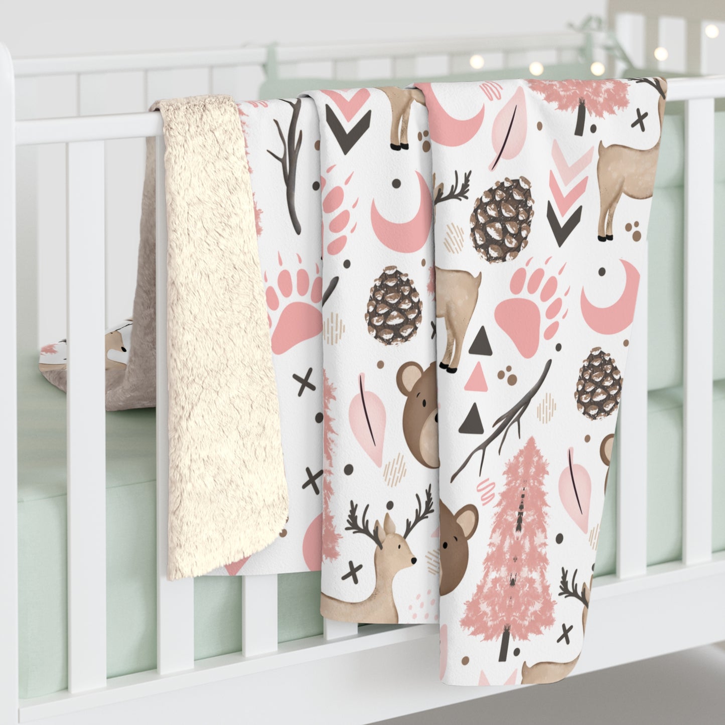 Pink Woodland Sherpa Fleece Blanket