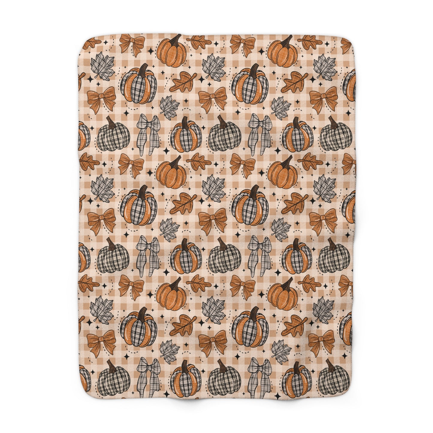 Plaid Leaves and Pumpkins Sherpa Fleece Blanket