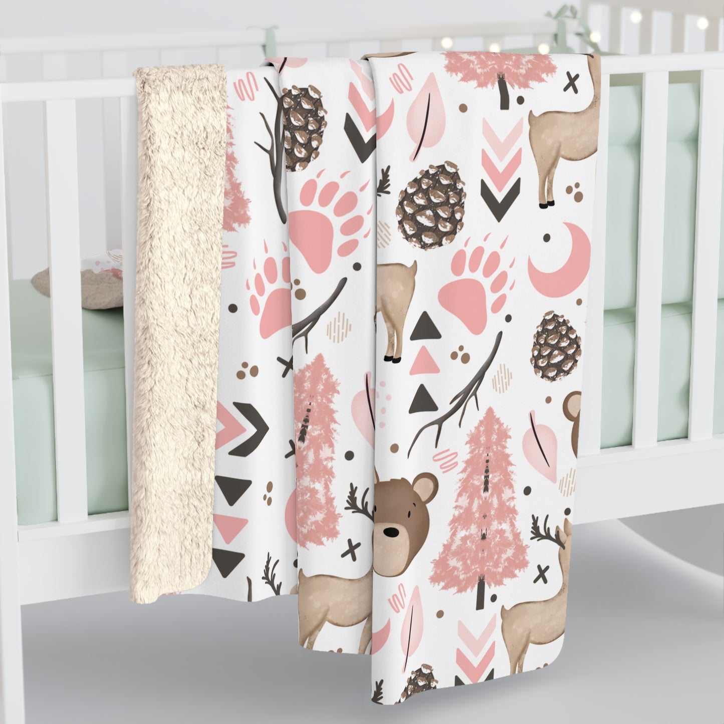 Pink Woodland Sherpa Fleece Blanket
