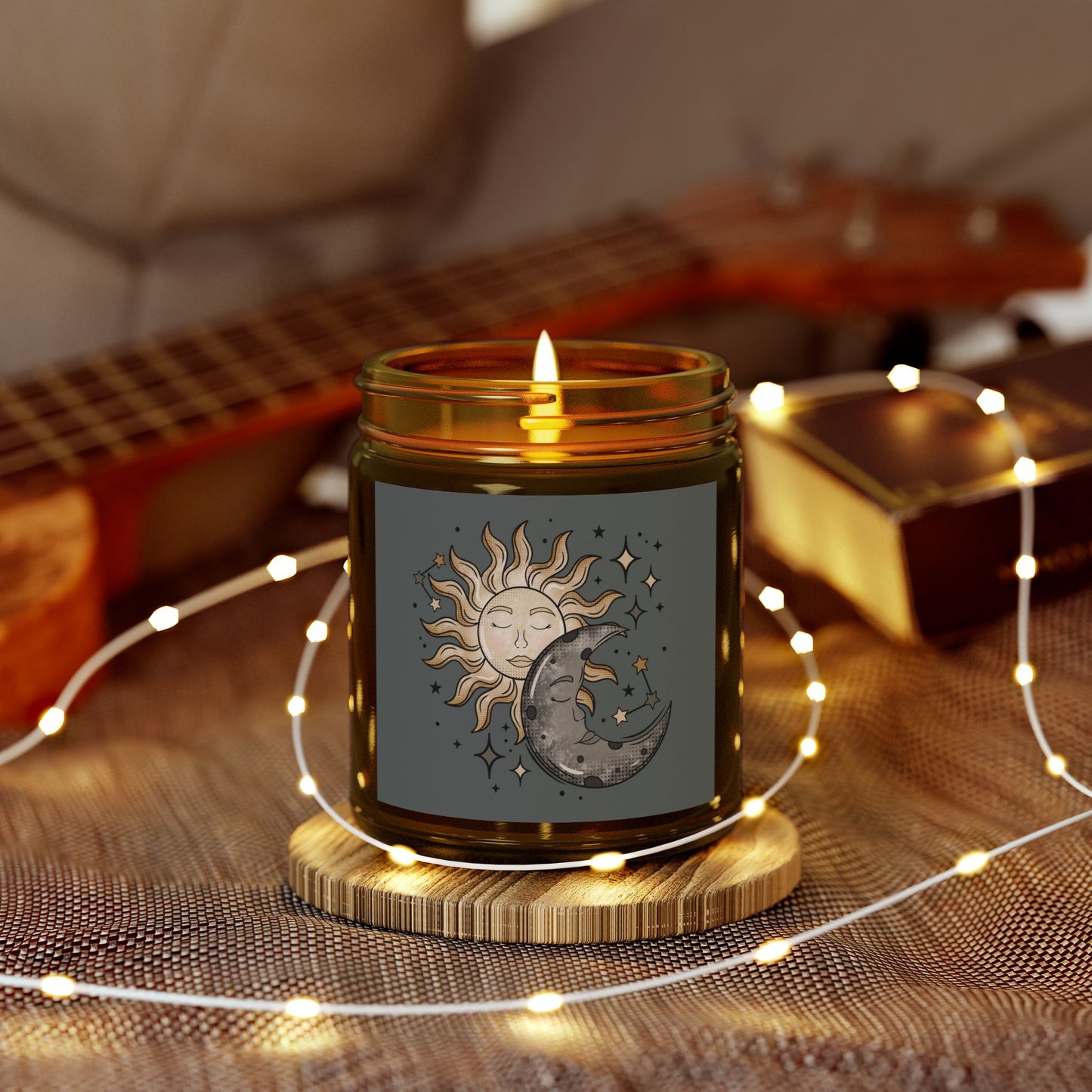 Celestial Scented Candle – Coconut Apricot Wax (4oz, 9oz) with Sun & Moon Design