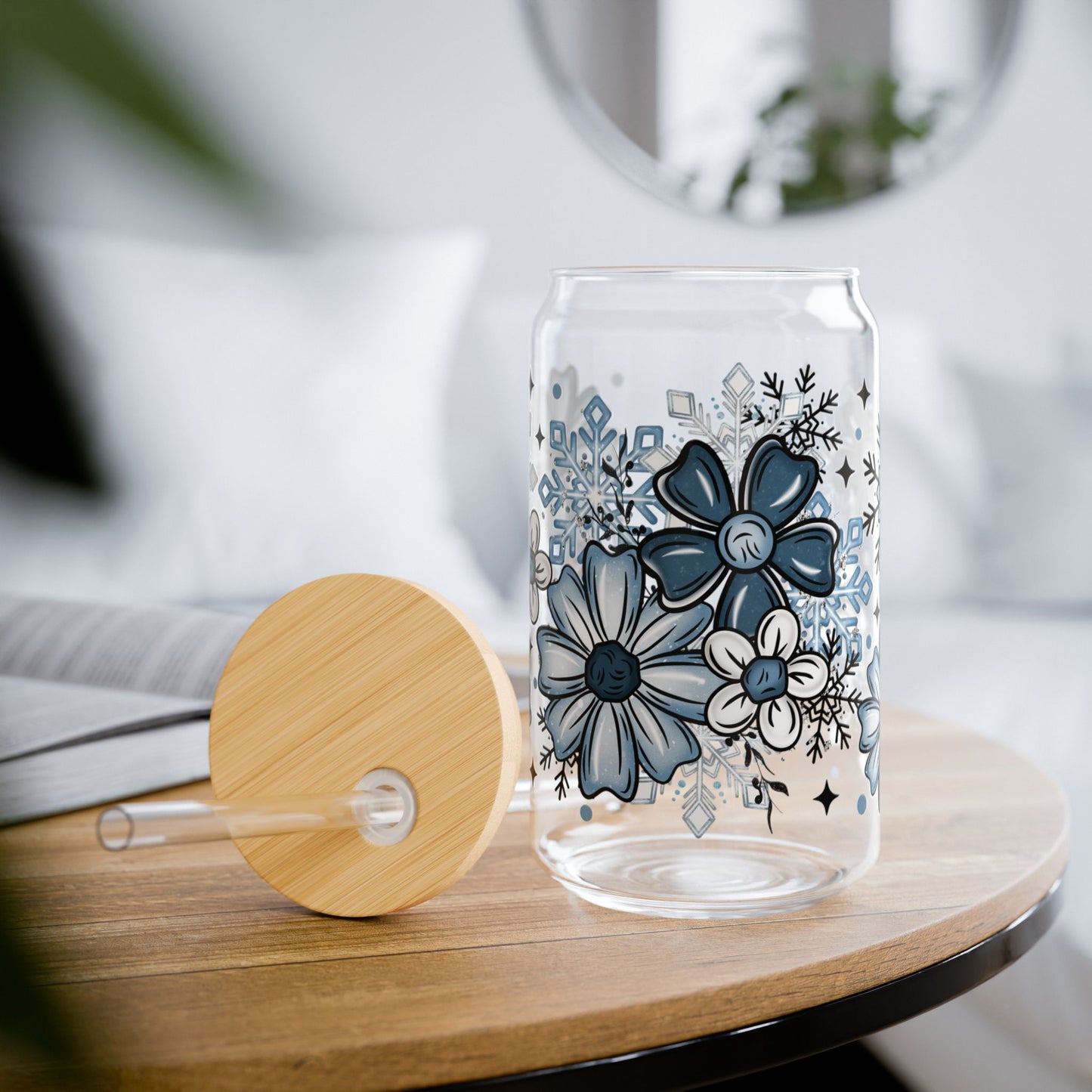 Winter Florals Sipper Glass, 16oz