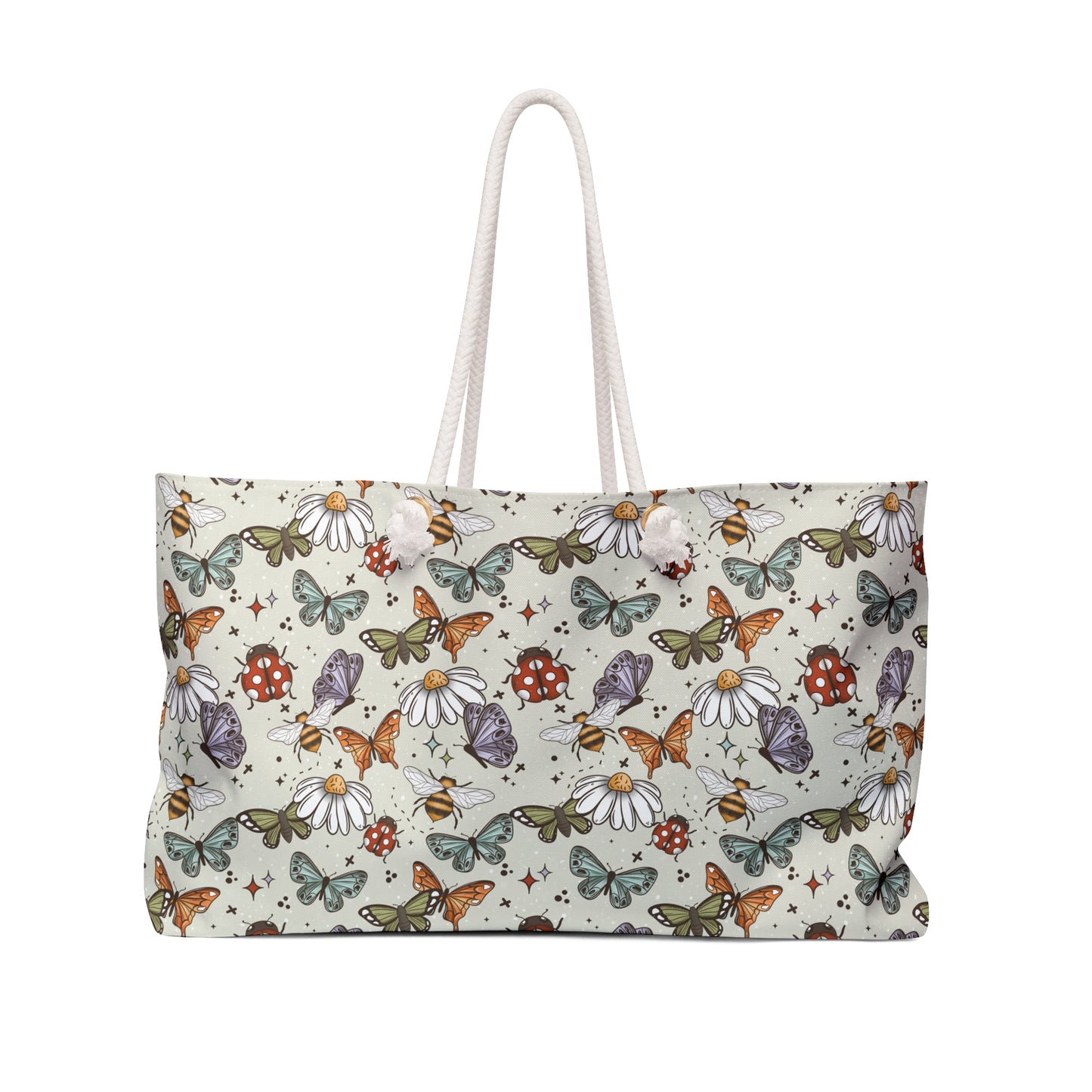 Butterflies, Bees & Ladybugs Weekender Bag (White) - Eco-Friendly Travel Tote
