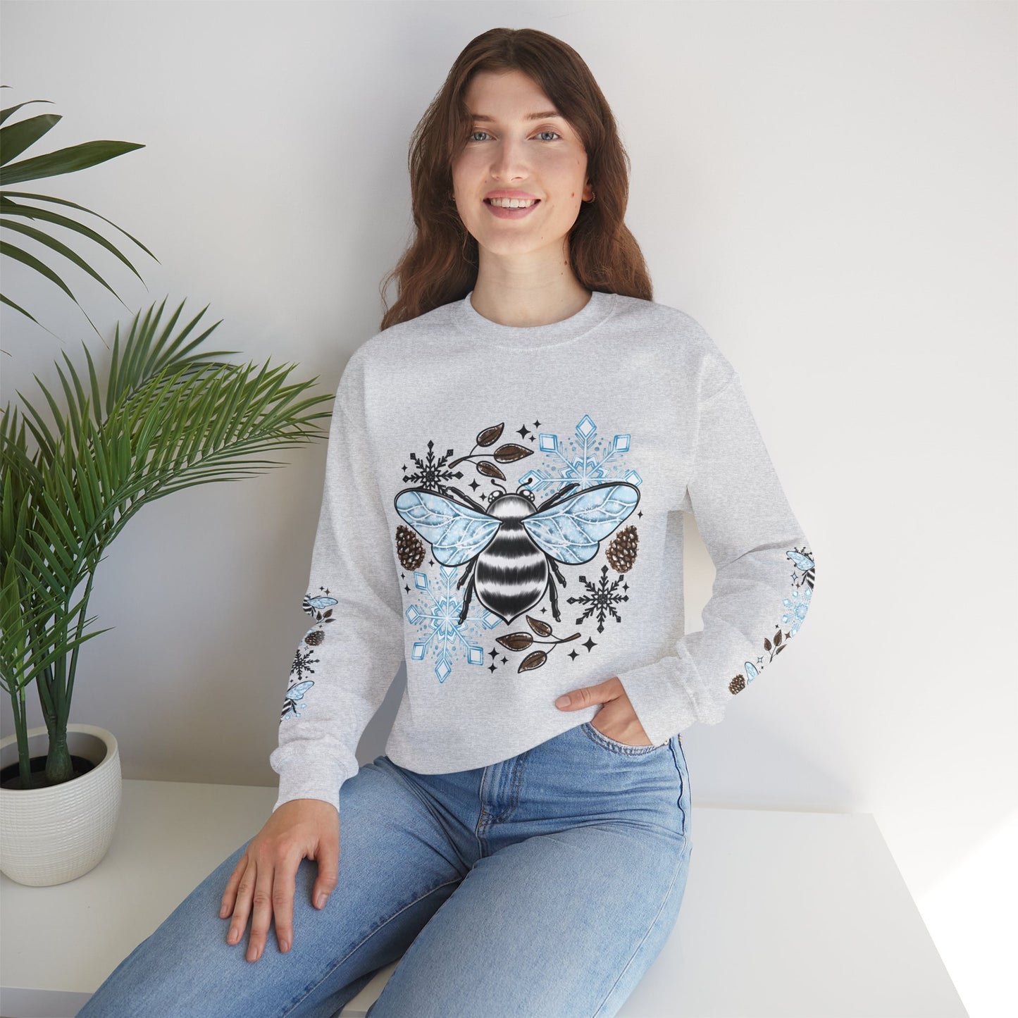 Winter Bee w Sleeves Crewneck Sweatshirt
