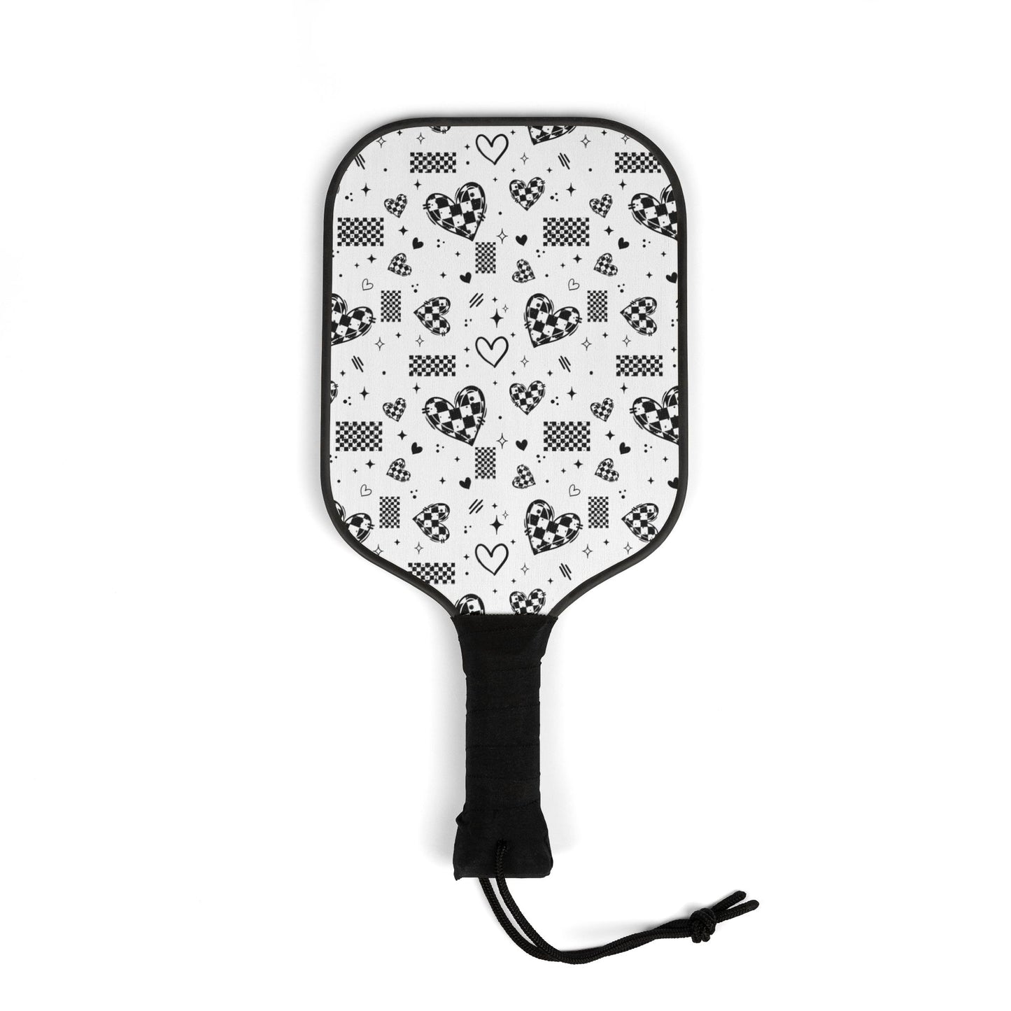 Checker Hearts (White) Pickleball Paddle Set with Balls