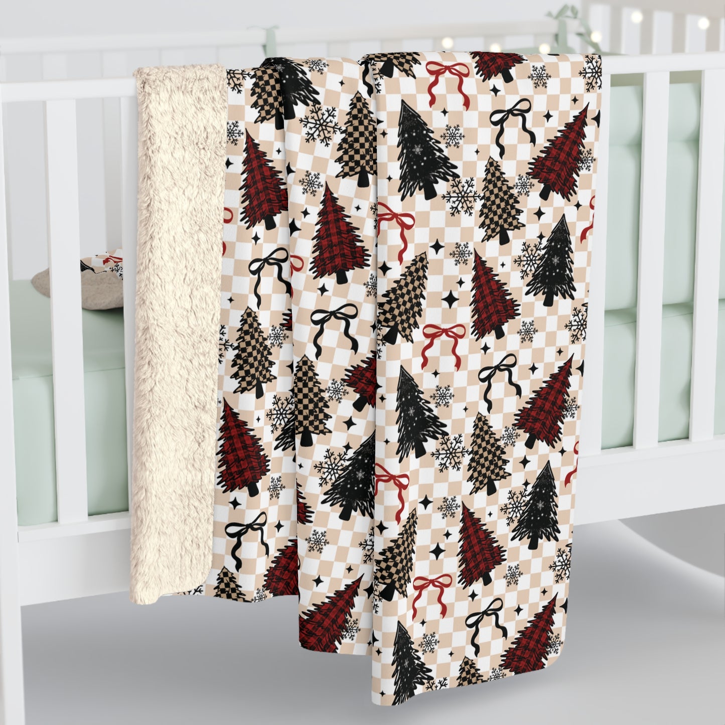 Plaid Christmas Trees Sherpa Fleece Blanket