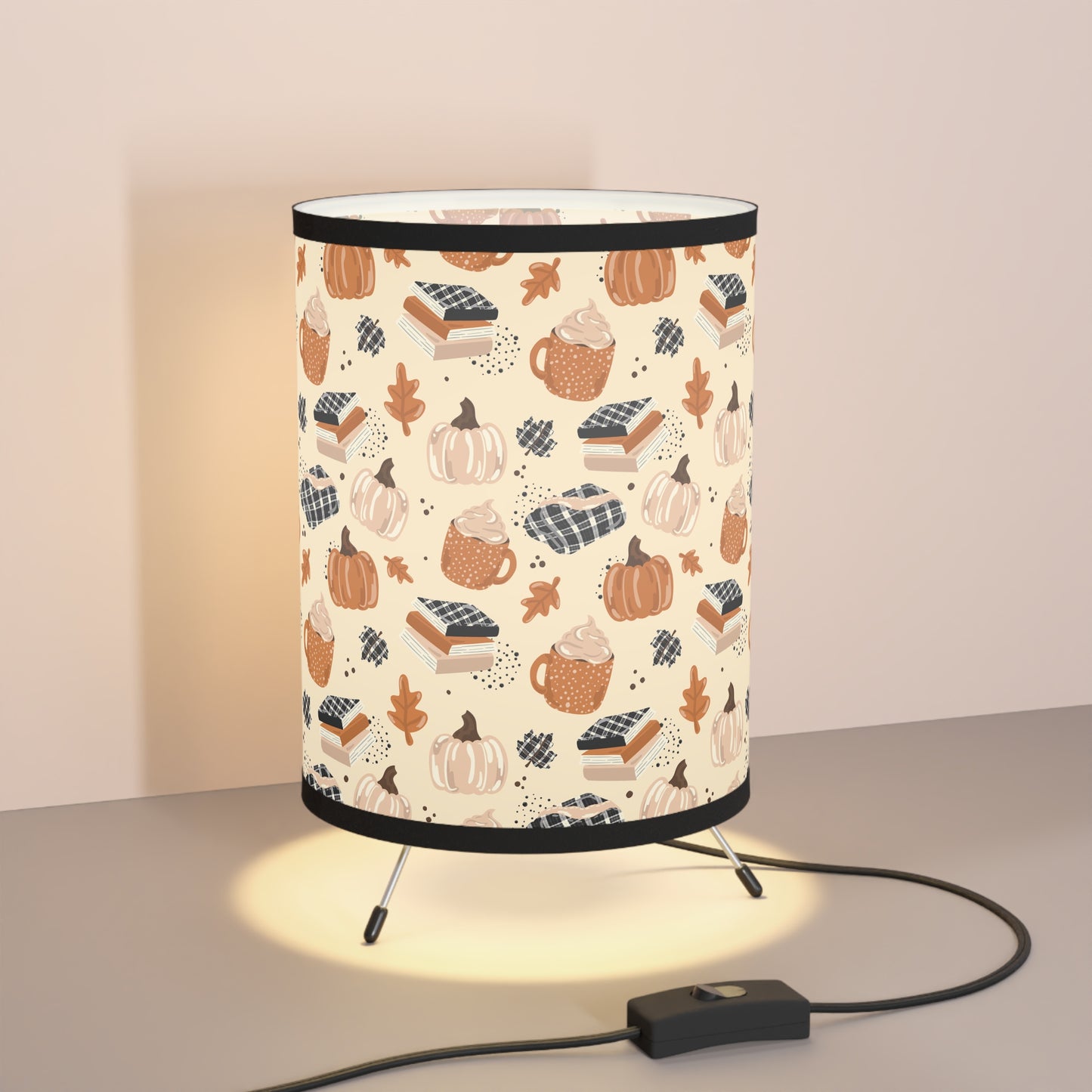 Books and Pumpkins Tripod Lamp, Bohemian Decor, Home Lighting, Unique Table Lamp, Gift for Plant Lovers, Bedroom Accent Light