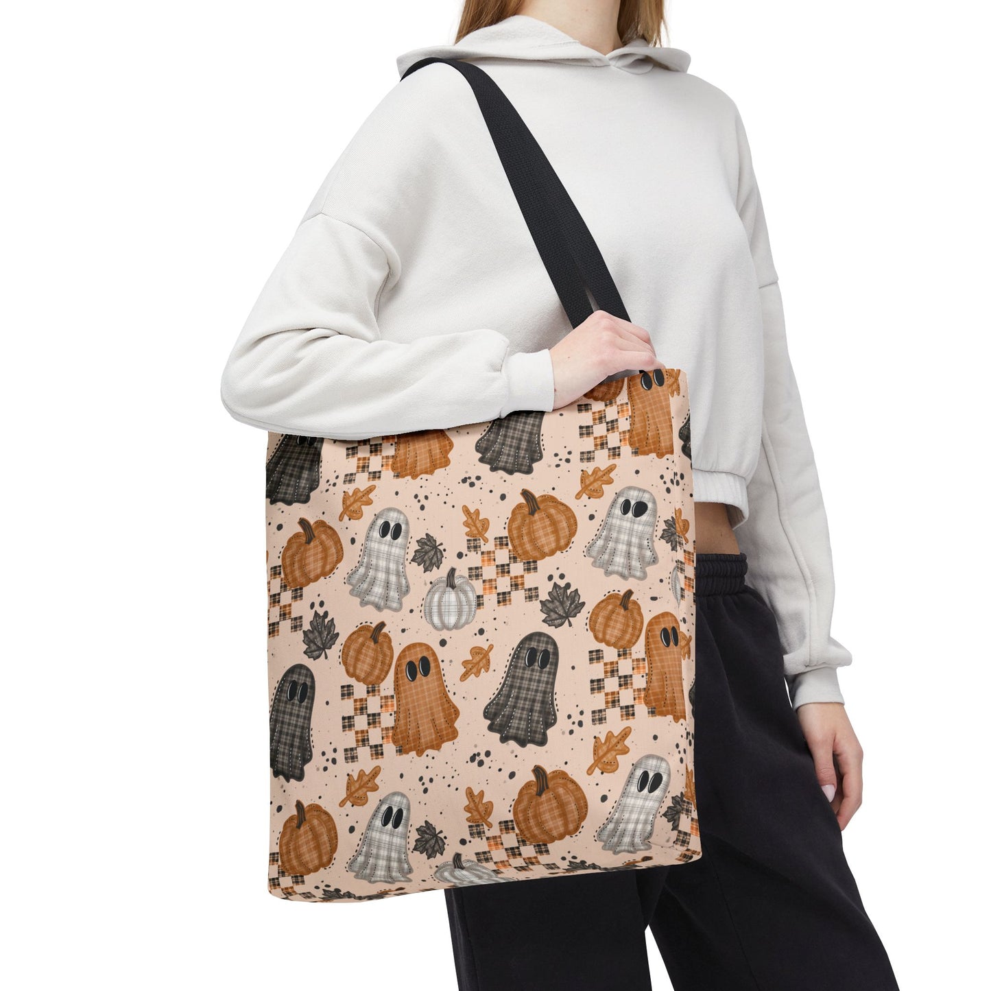 Plaid Ghosts Tote Bag - Fall Themed Halloween Fashion Accessory