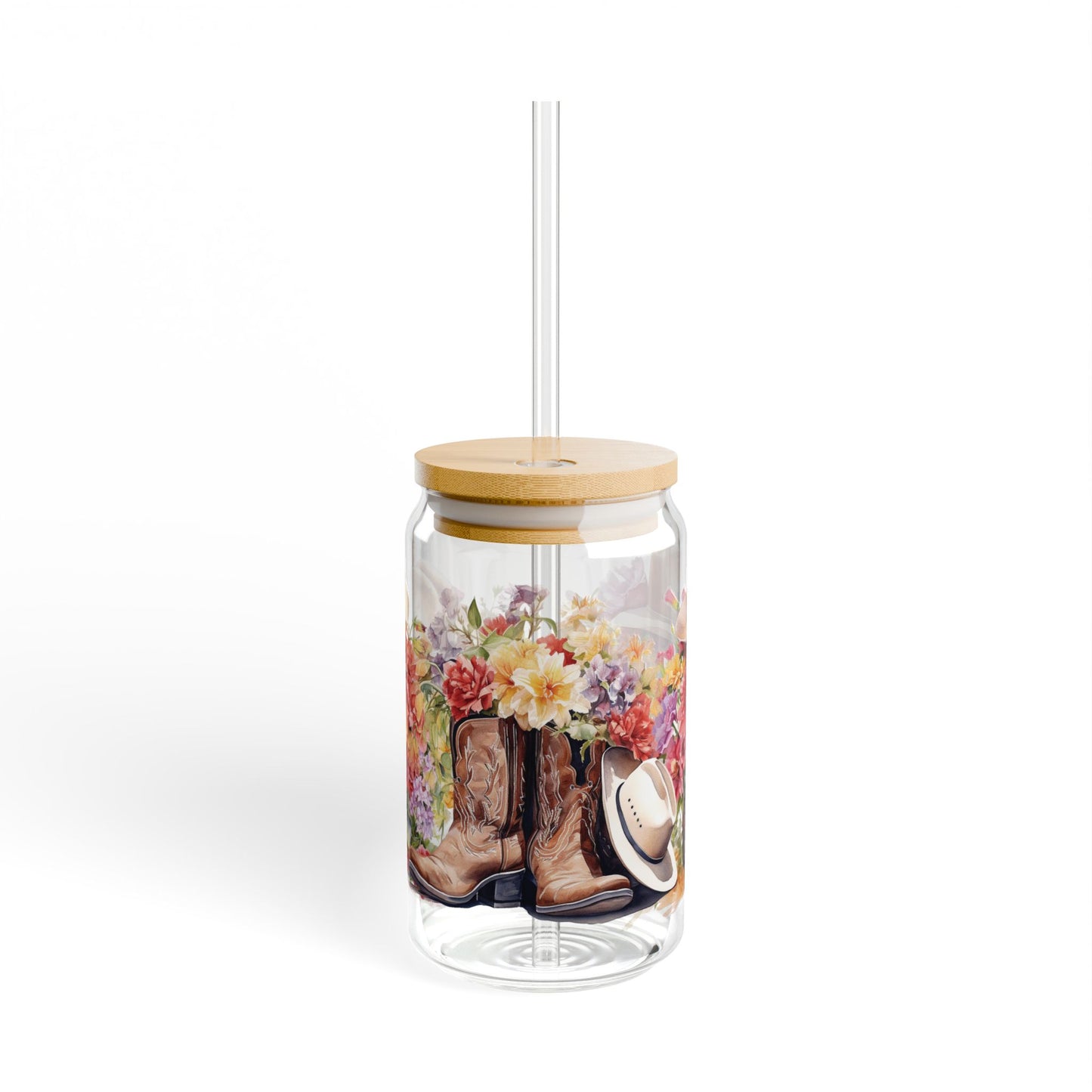 Floral Cowboy Boots Sipper Glass, 16oz