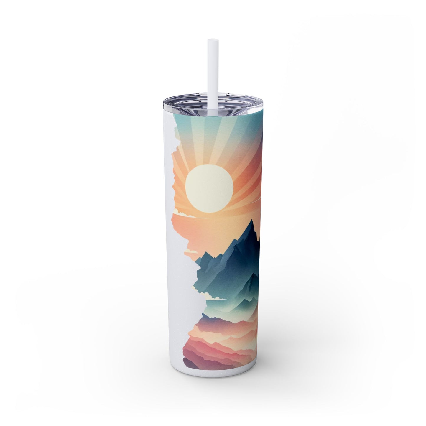 Personalized Sunrise Skinny Tumbler - 20oz Travel Mug with Straw