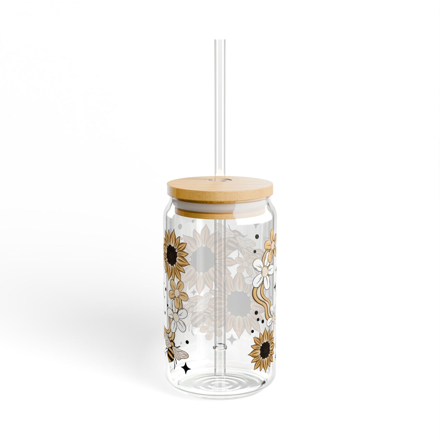 Sunflower Bee Sipper Glass, 16oz