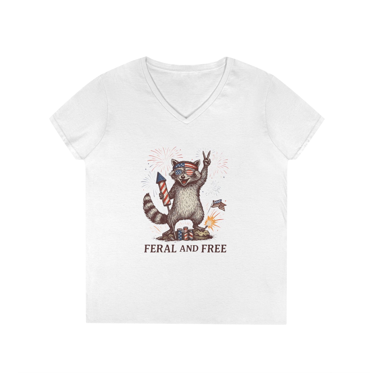 Feral and Free V-Neck T-Shirt, Women's Casual Tee, Independence Day Shirt, Feral Animal Lover Gift, Patriotic Tee for Summer