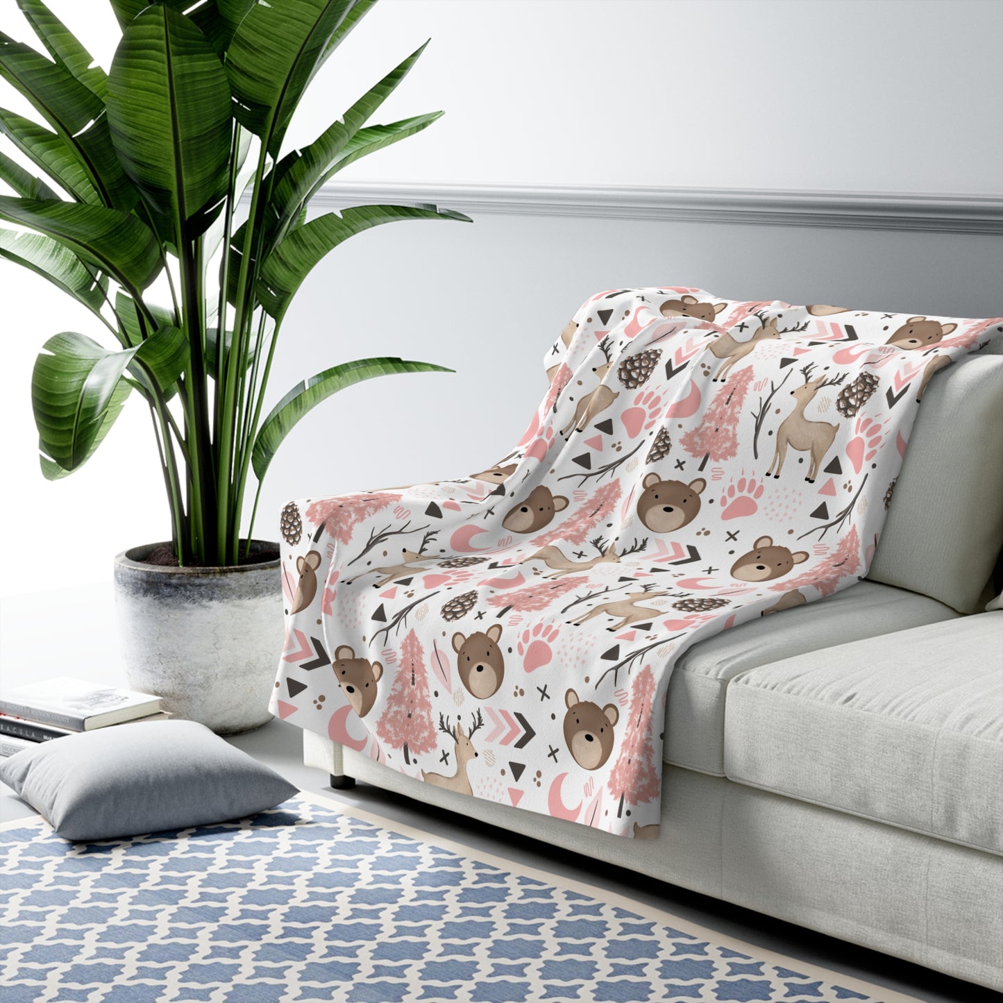 Pink Woodland Sherpa Fleece Blanket