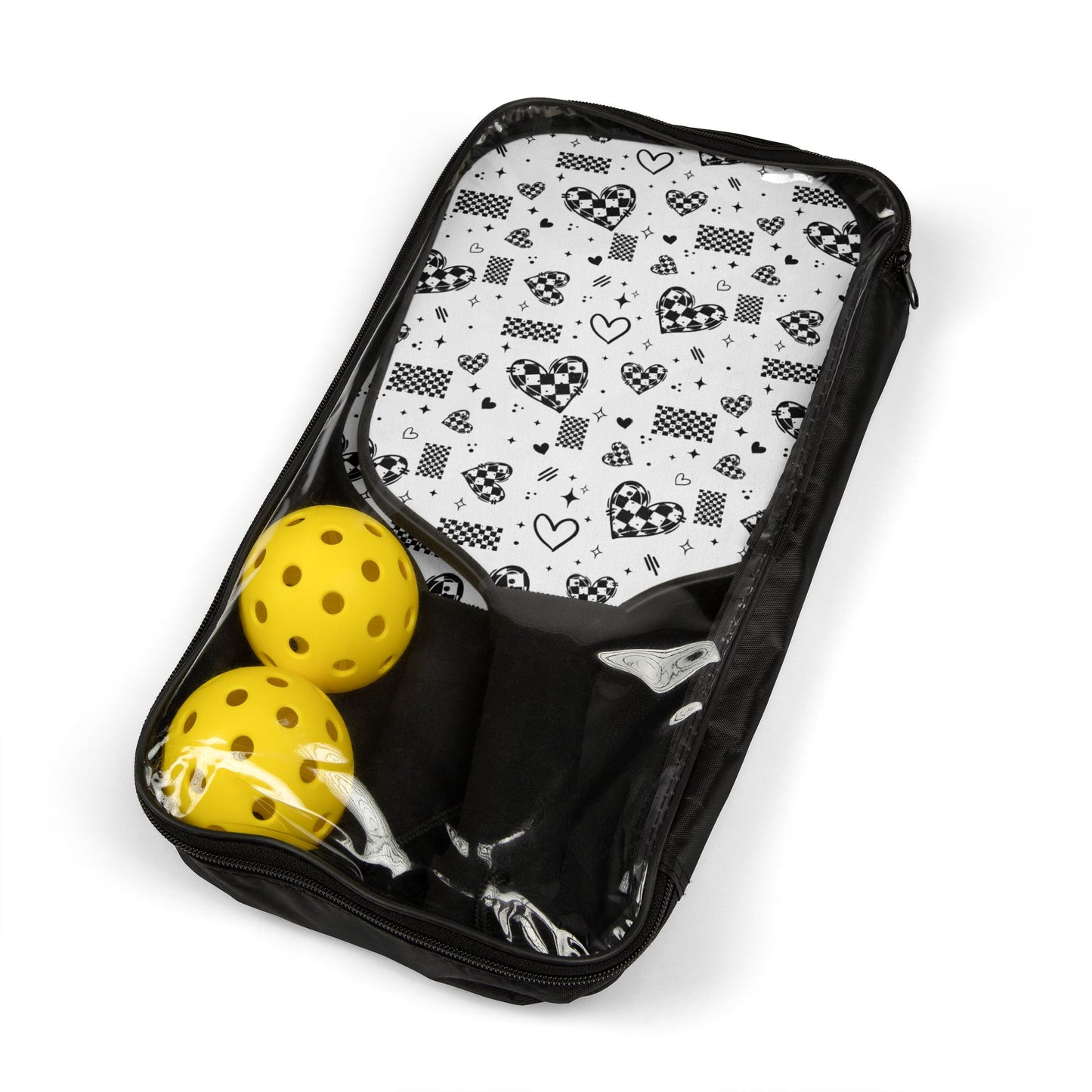Checker Hearts (White) Pickleball Paddle Set with Balls
