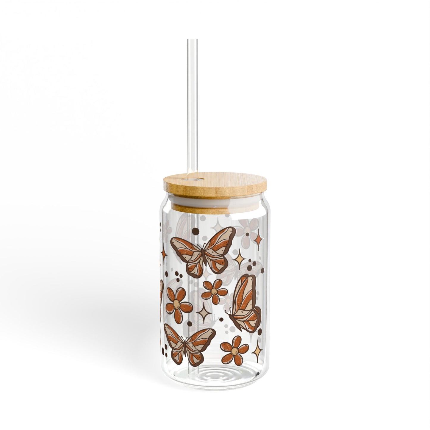 Fall Butterflies Sipper Glass, 16oz