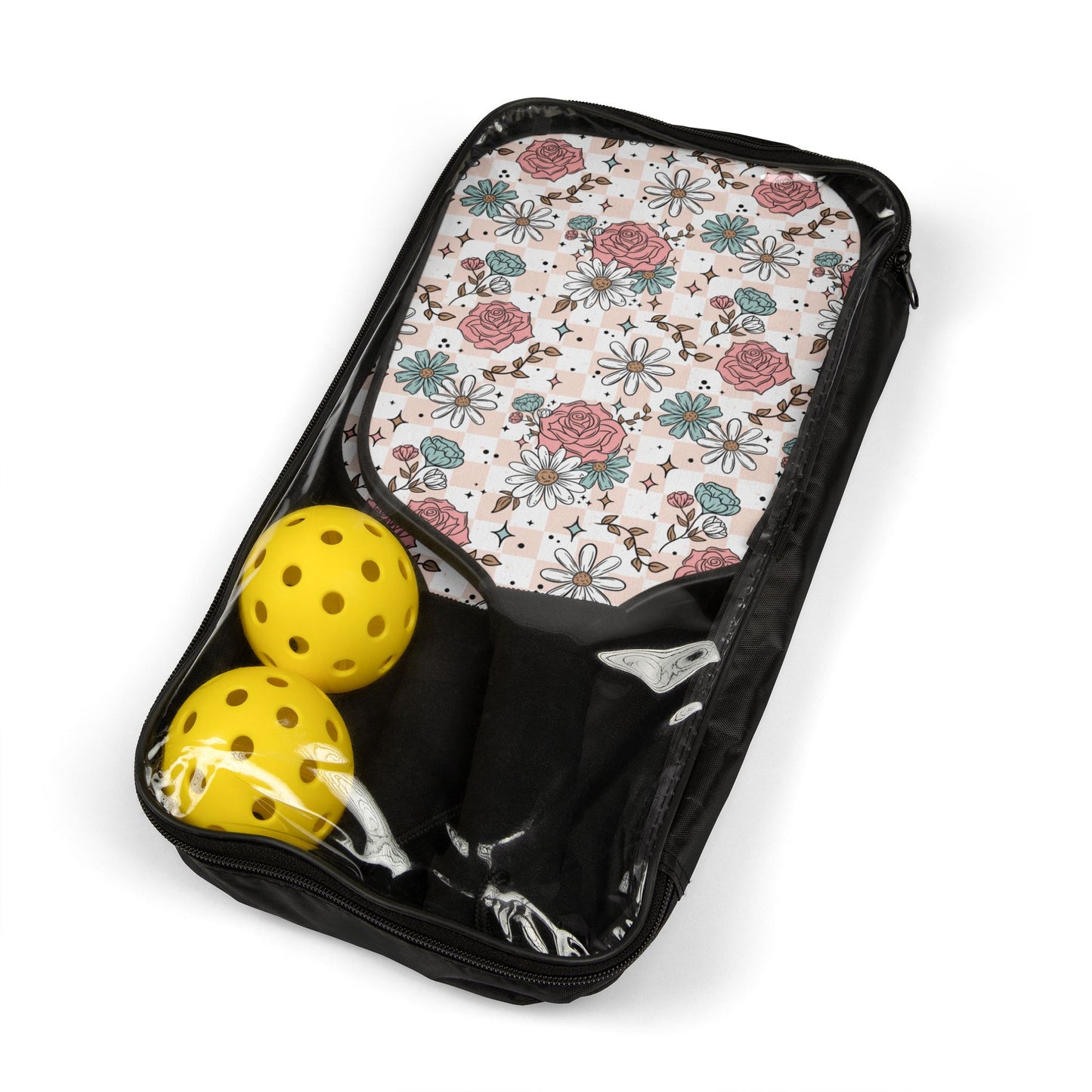 Pink and Blue Florals Pickleball Paddle Set with Balls