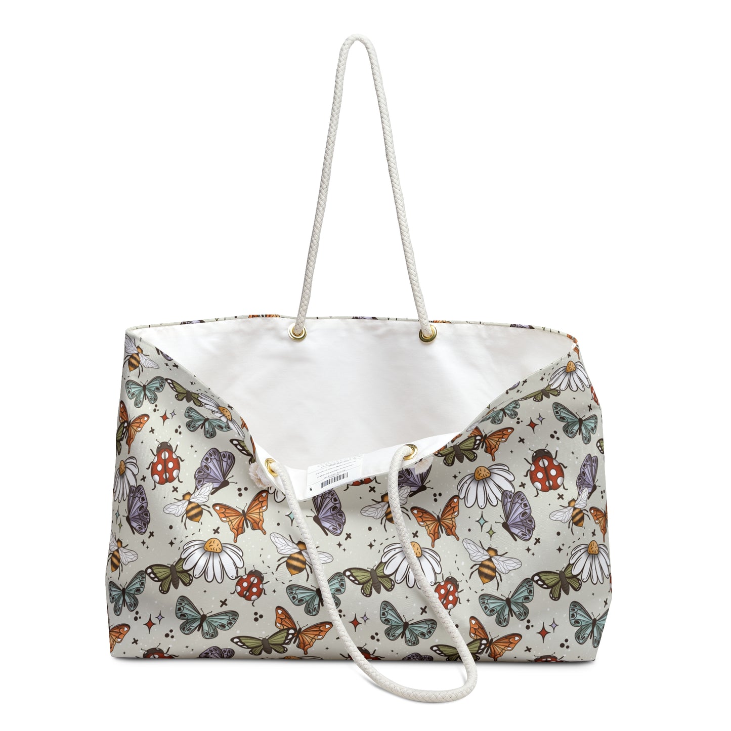 Butterflies, Bees & Ladybugs Weekender Bag (White) - Eco-Friendly Travel Tote