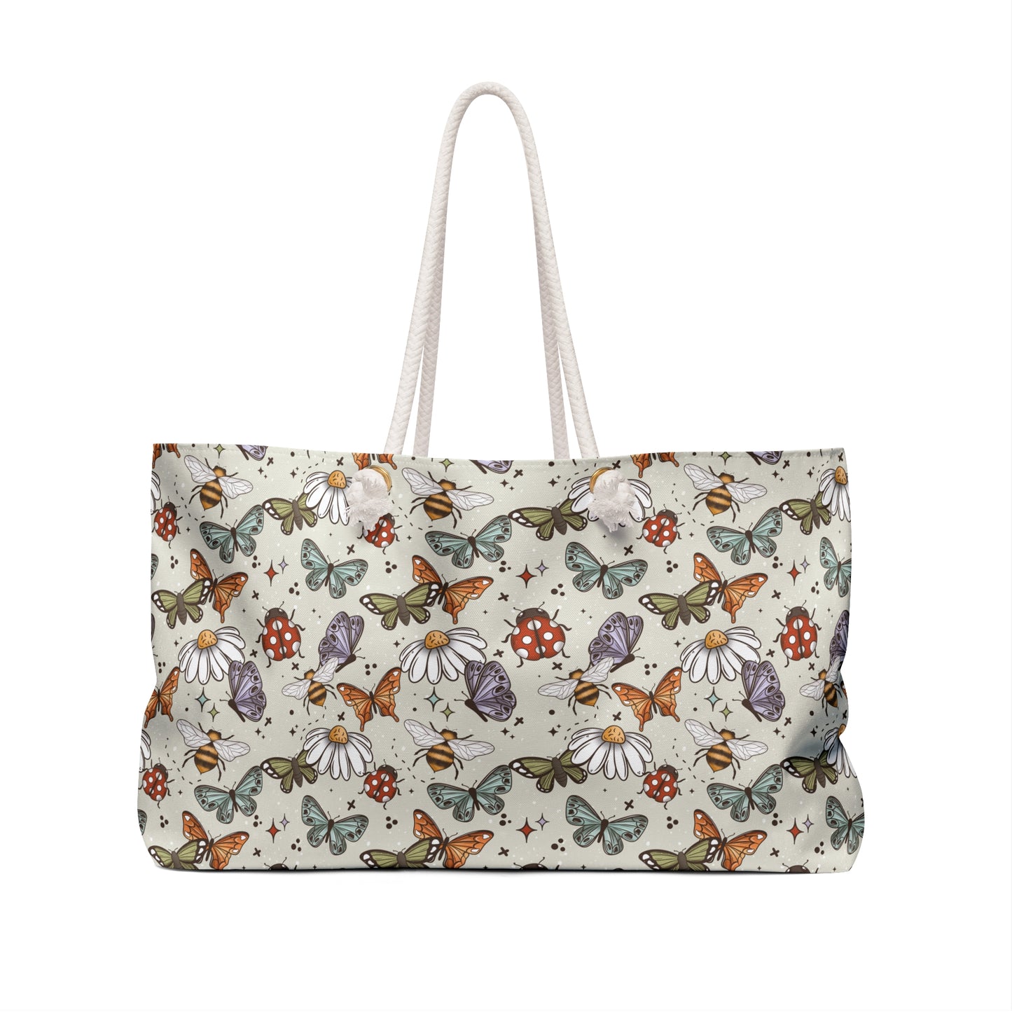 Butterflies, Bees & Ladybugs Weekender Bag (White) - Eco-Friendly Travel Tote