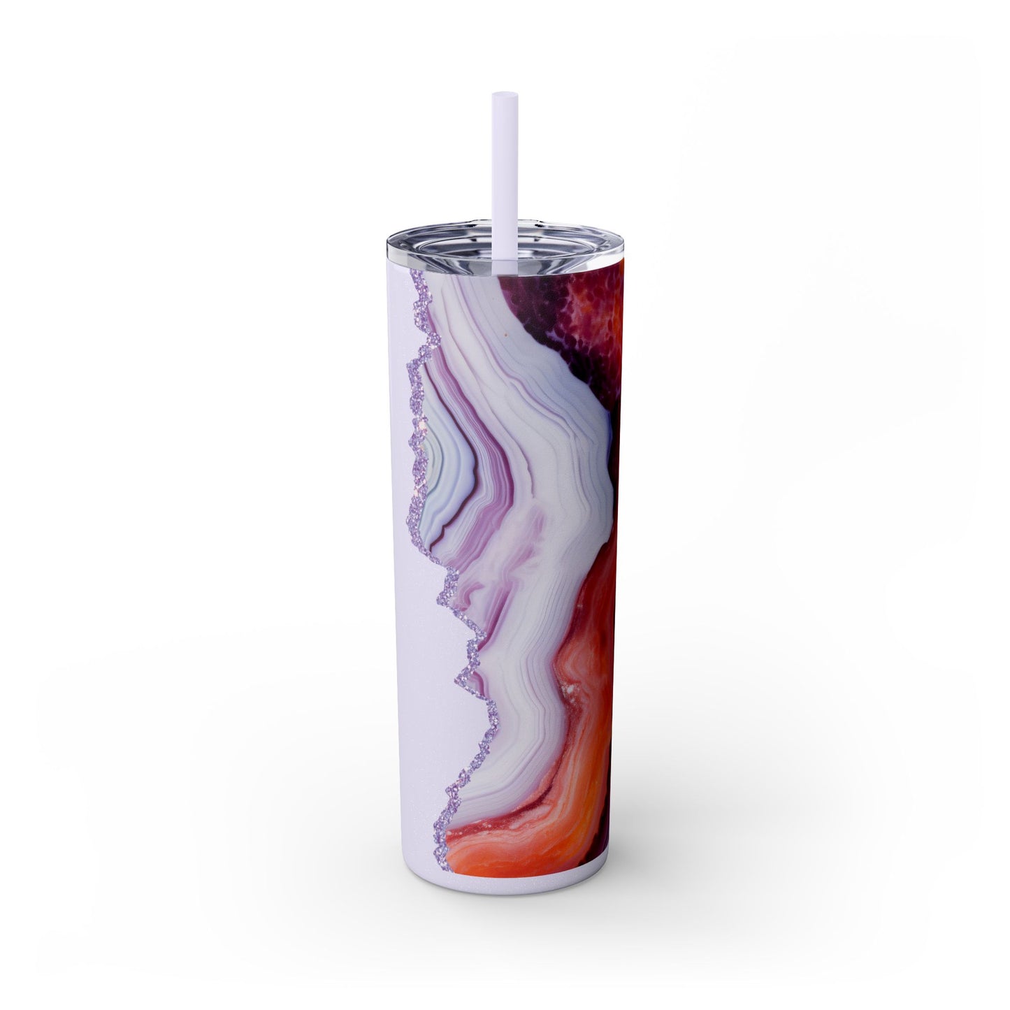 Personalized Lilac Agate Skinny Tumbler - 20oz Travel Mug with Straw