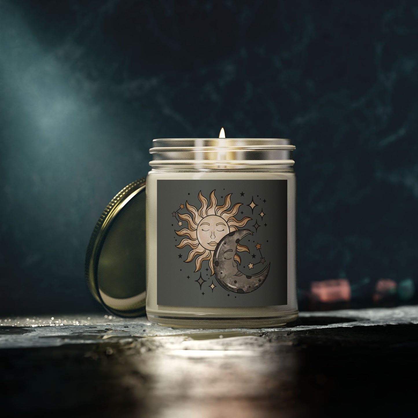 Celestial Scented Candle – Coconut Apricot Wax (4oz, 9oz) with Sun & Moon Design