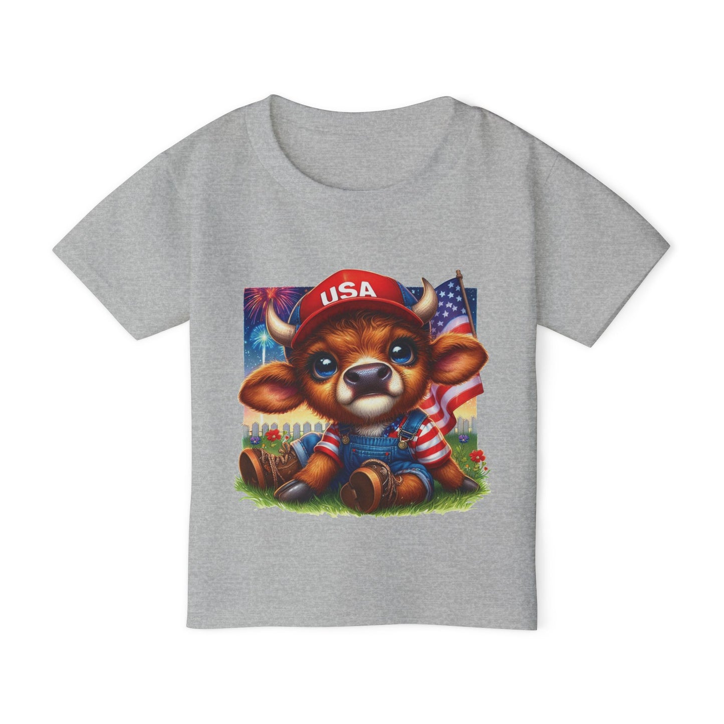 Patriotic Toddler T-Shirt, Cute Cow Graphic Tee, Patriotic Kids Shirt, 4th of July Outfit, Children's Independence Day Tee