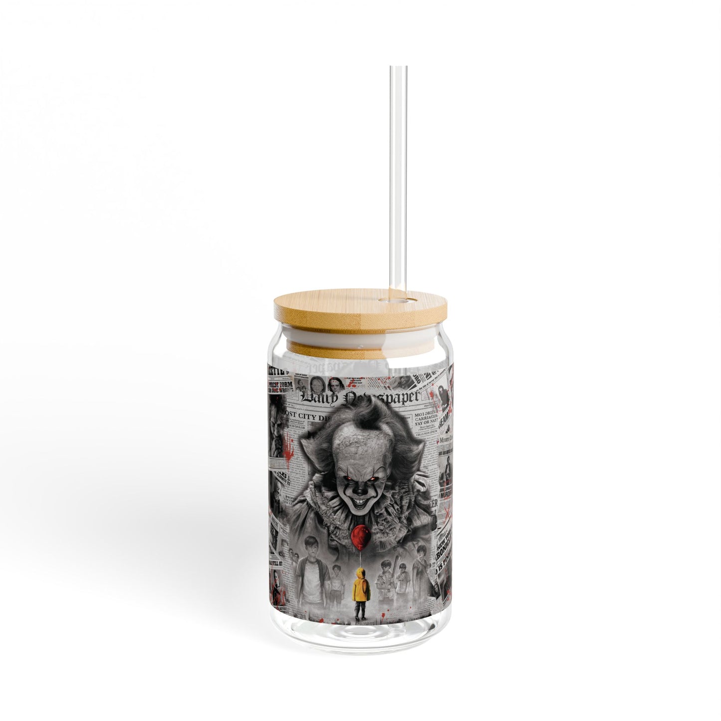 Scary Clown Halloween Sipper Glass, 16oz