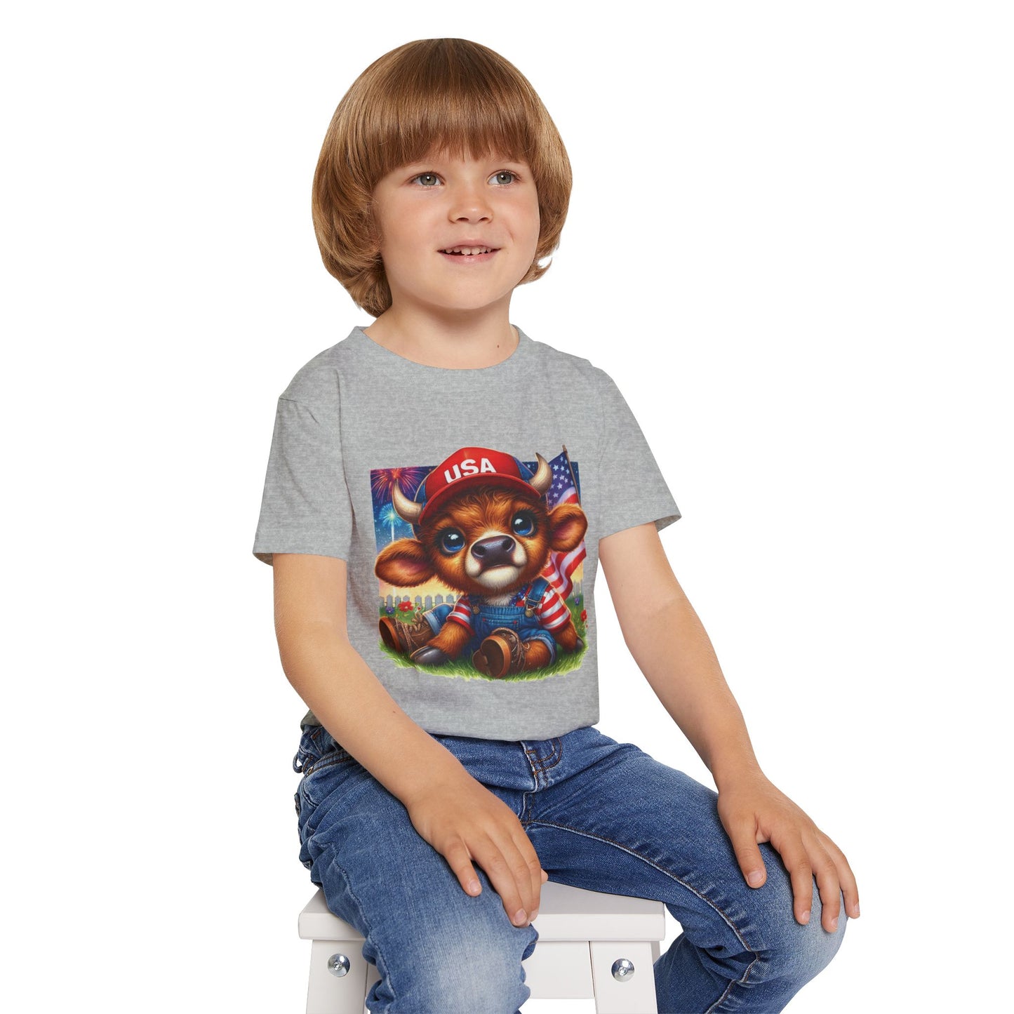 Patriotic Toddler T-Shirt, Cute Cow Graphic Tee, Patriotic Kids Shirt, 4th of July Outfit, Children's Independence Day Tee