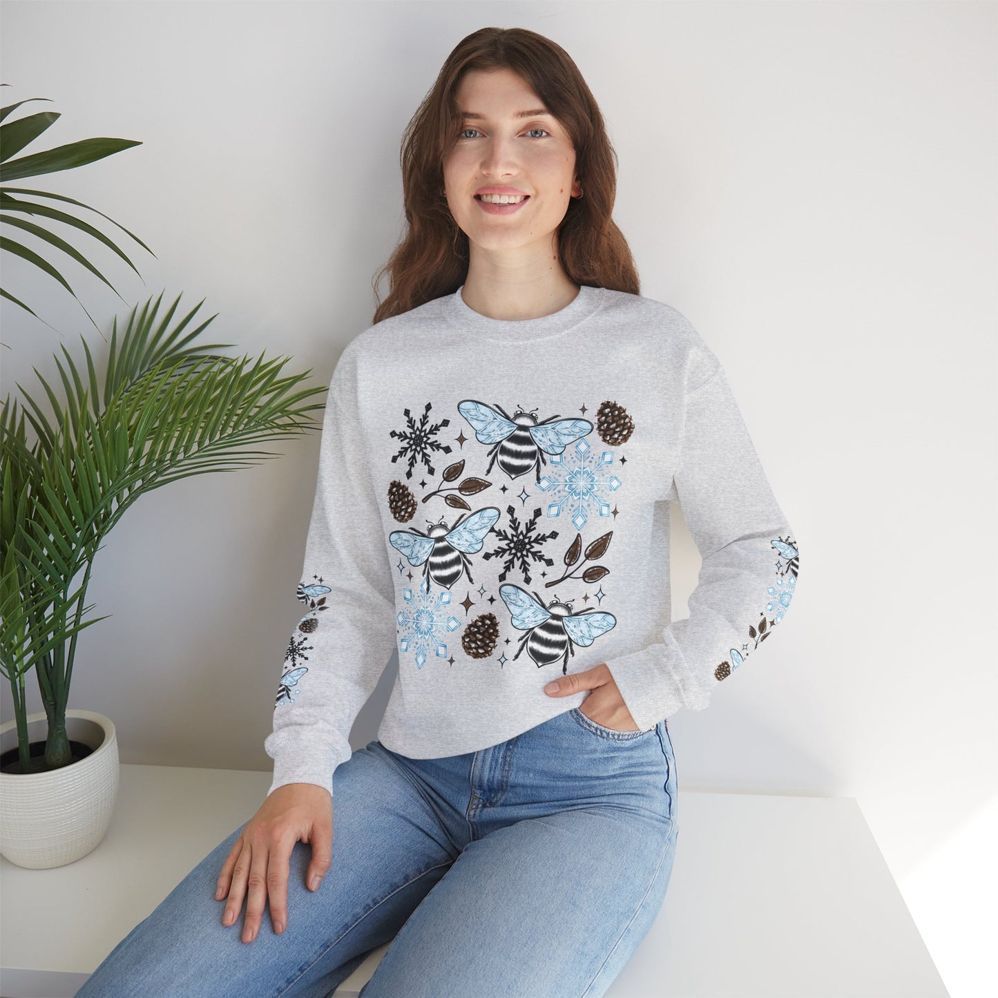 Winter Bee Collage w Sleeves Crewneck Sweatshirt