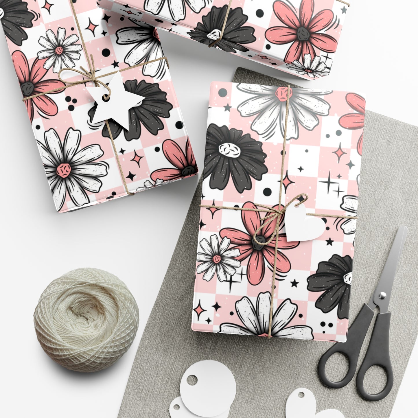 Pink and Grey Florals Gift Wrap Papers