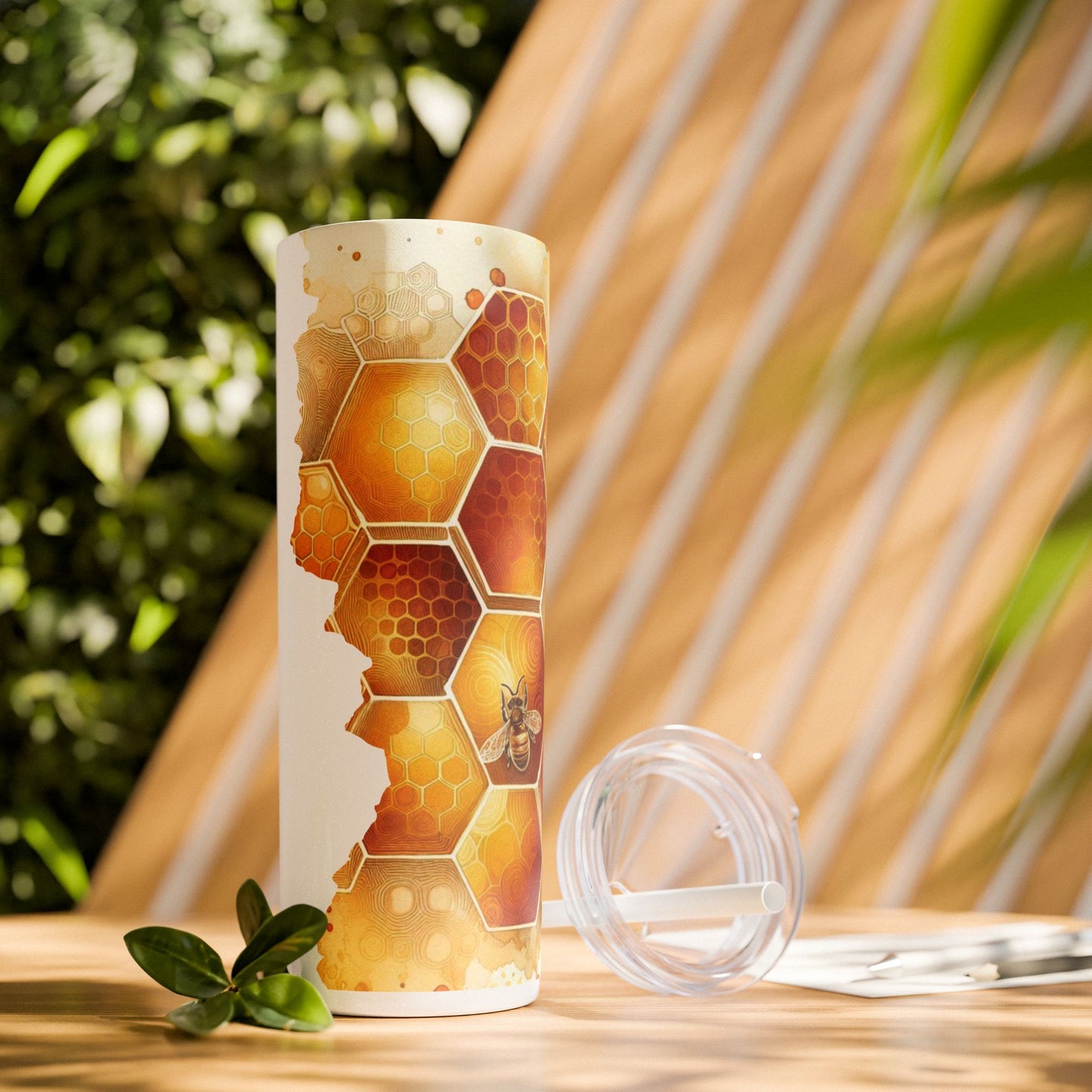 Personalized Honeycomb Skinny Tumbler - 20oz Travel Mug with Straw