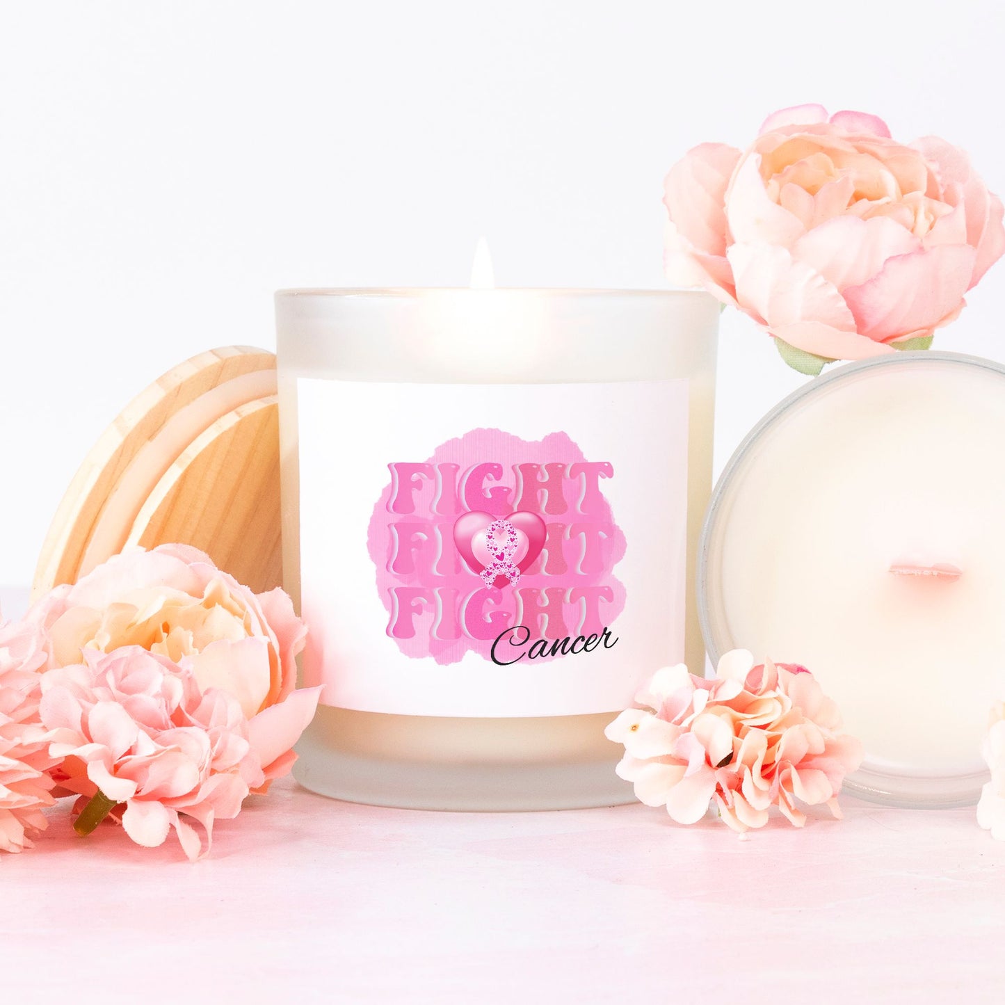 Fight Fight Fight Cancer Frosted Candle (Pink Wick)