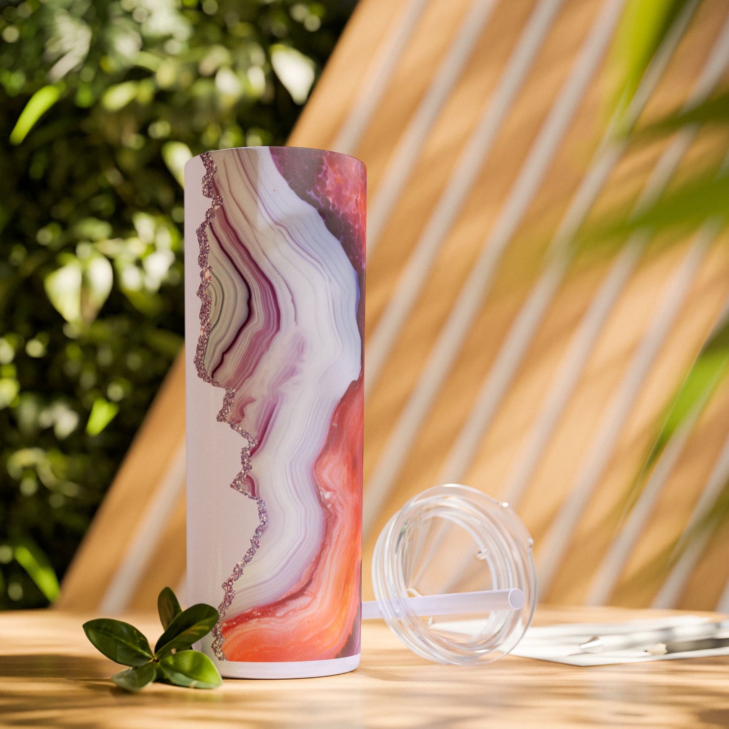 Personalized Lilac Agate Skinny Tumbler - 20oz Travel Mug with Straw