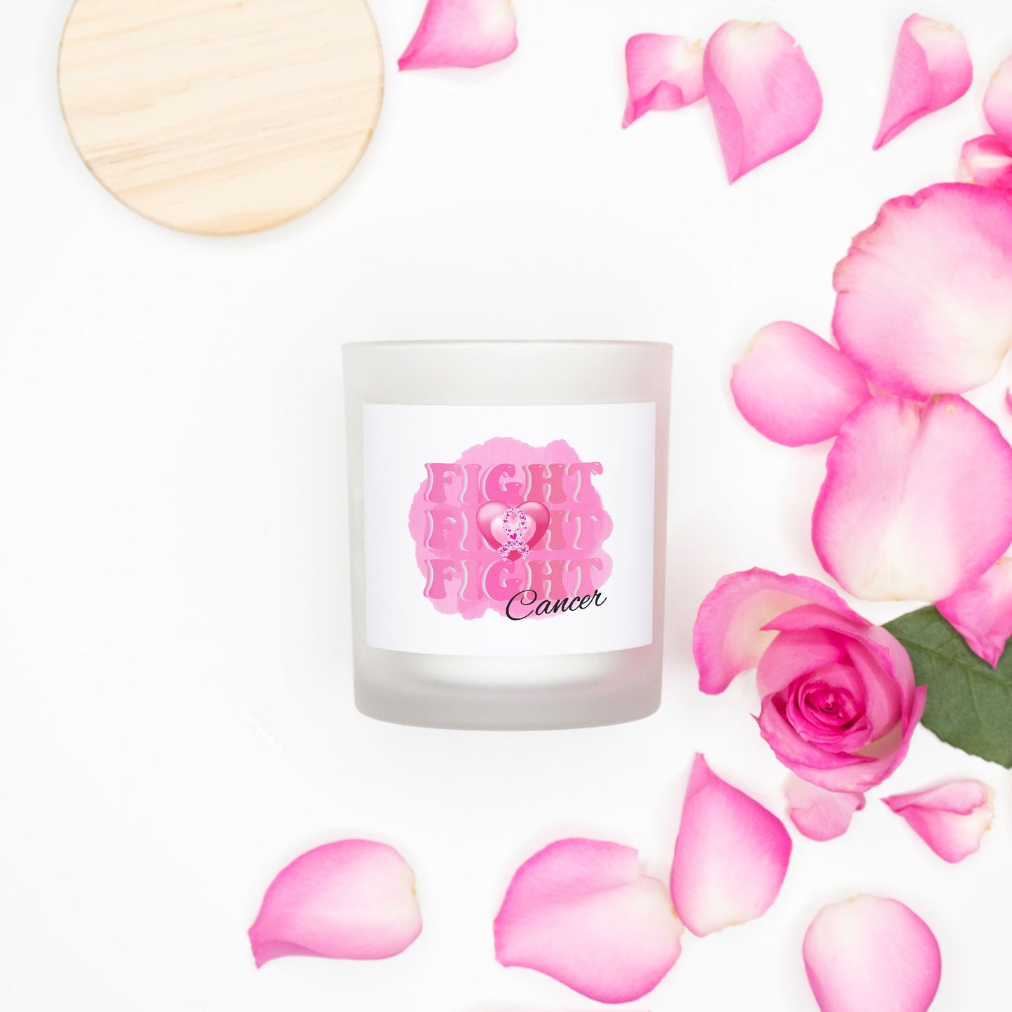 Fight Fight Fight Cancer Frosted Candle (Pink Wick)