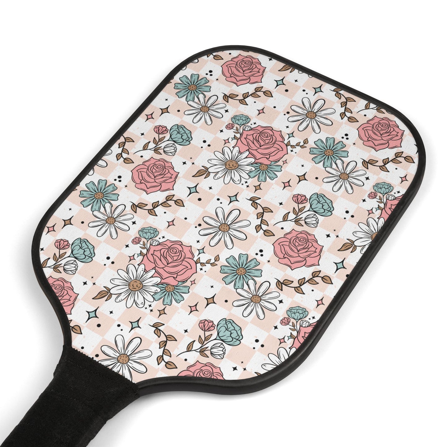 Pink and Blue Florals Pickleball Paddle Set with Balls
