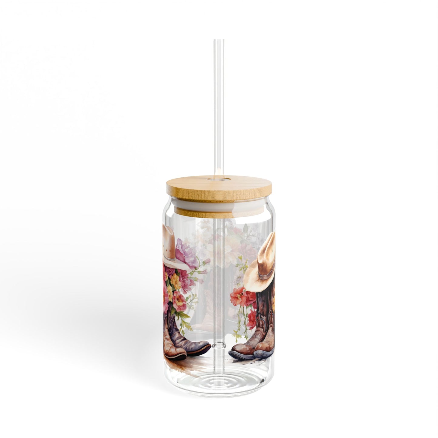 Floral Cowboy Boots Sipper Glass, 16oz