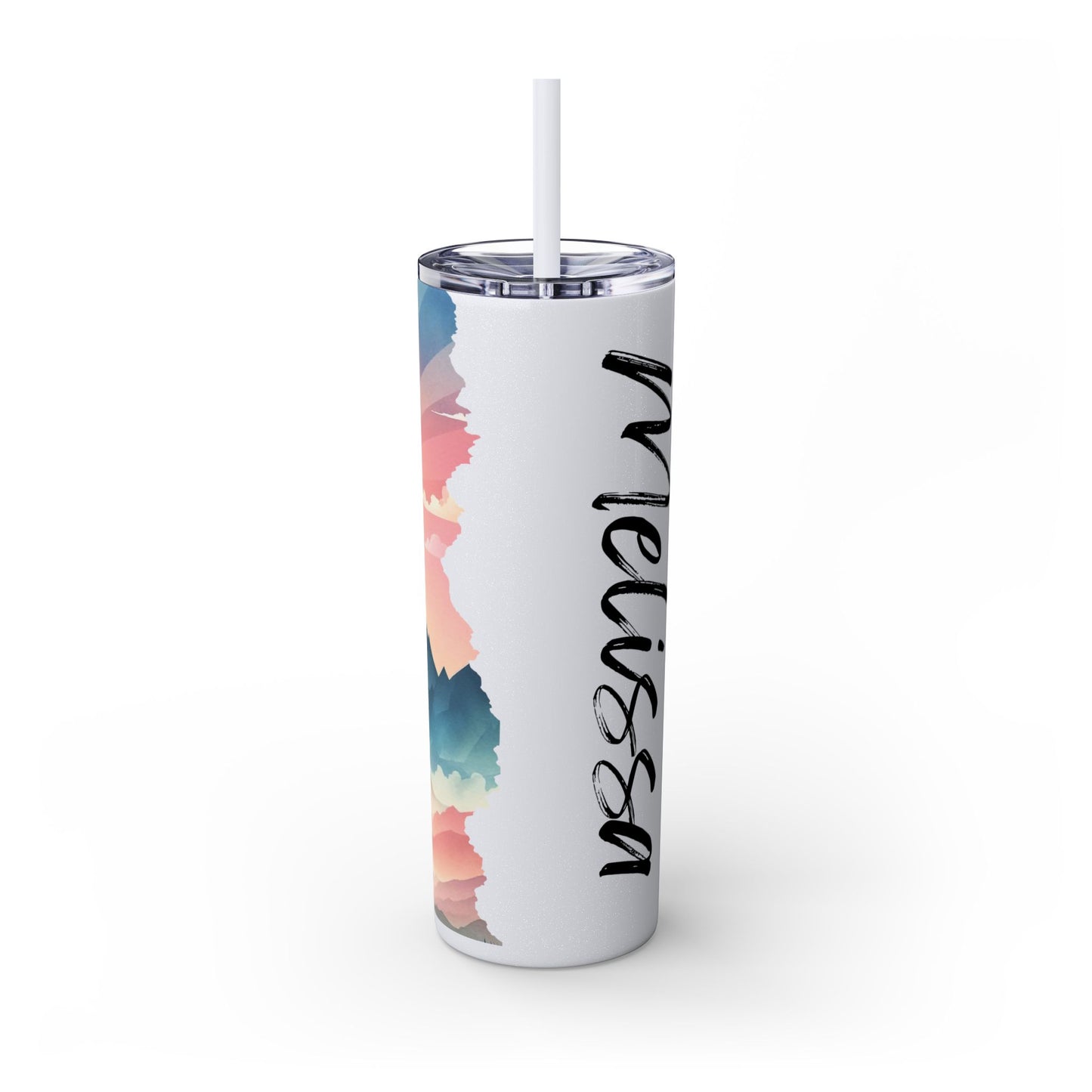 Personalized Sunrise Skinny Tumbler - 20oz Travel Mug with Straw