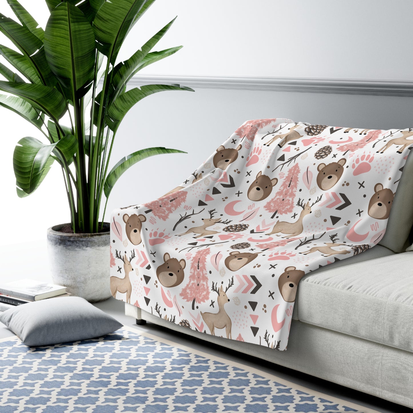 Pink Woodland Sherpa Fleece Blanket