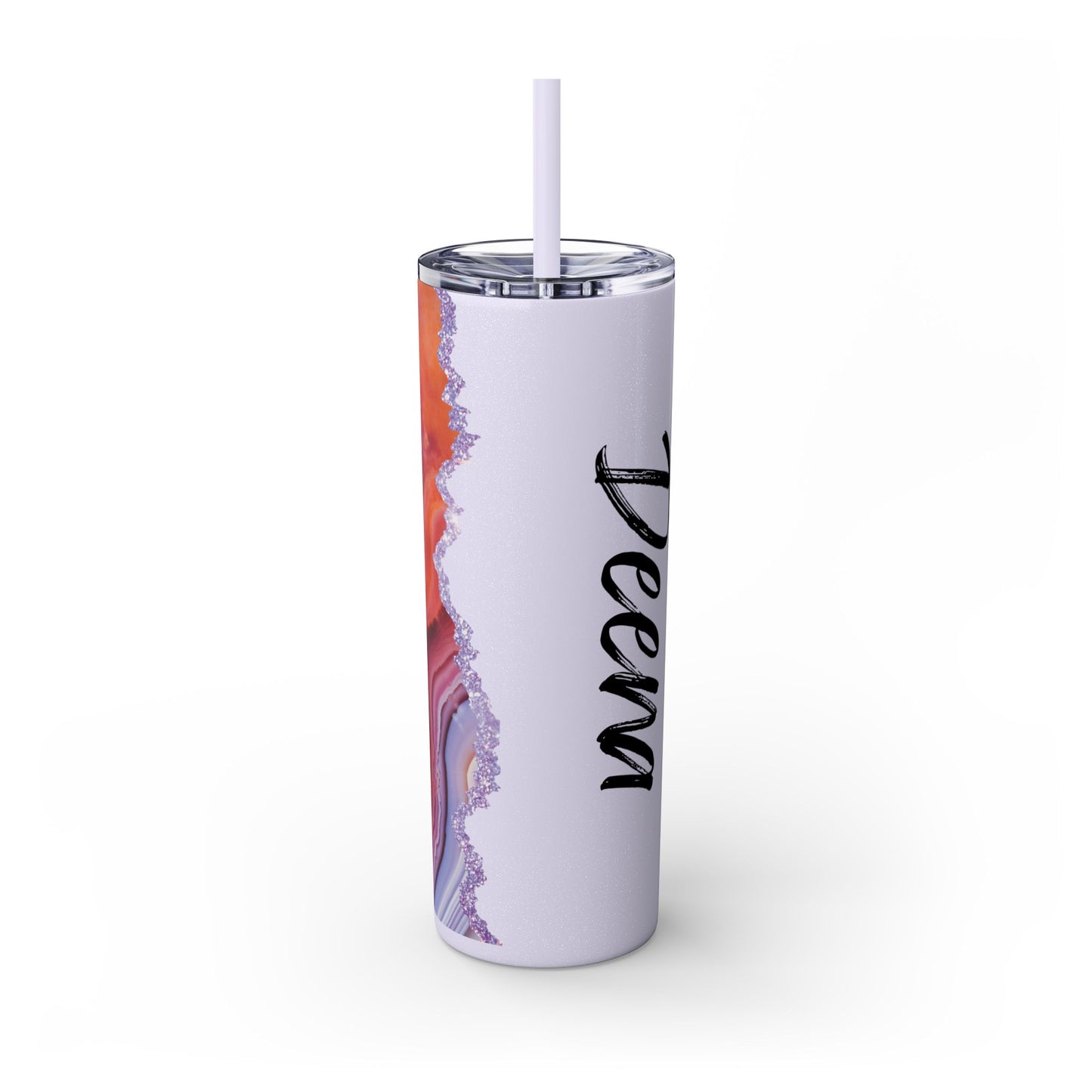 Personalized Lilac Agate Skinny Tumbler - 20oz Travel Mug with Straw