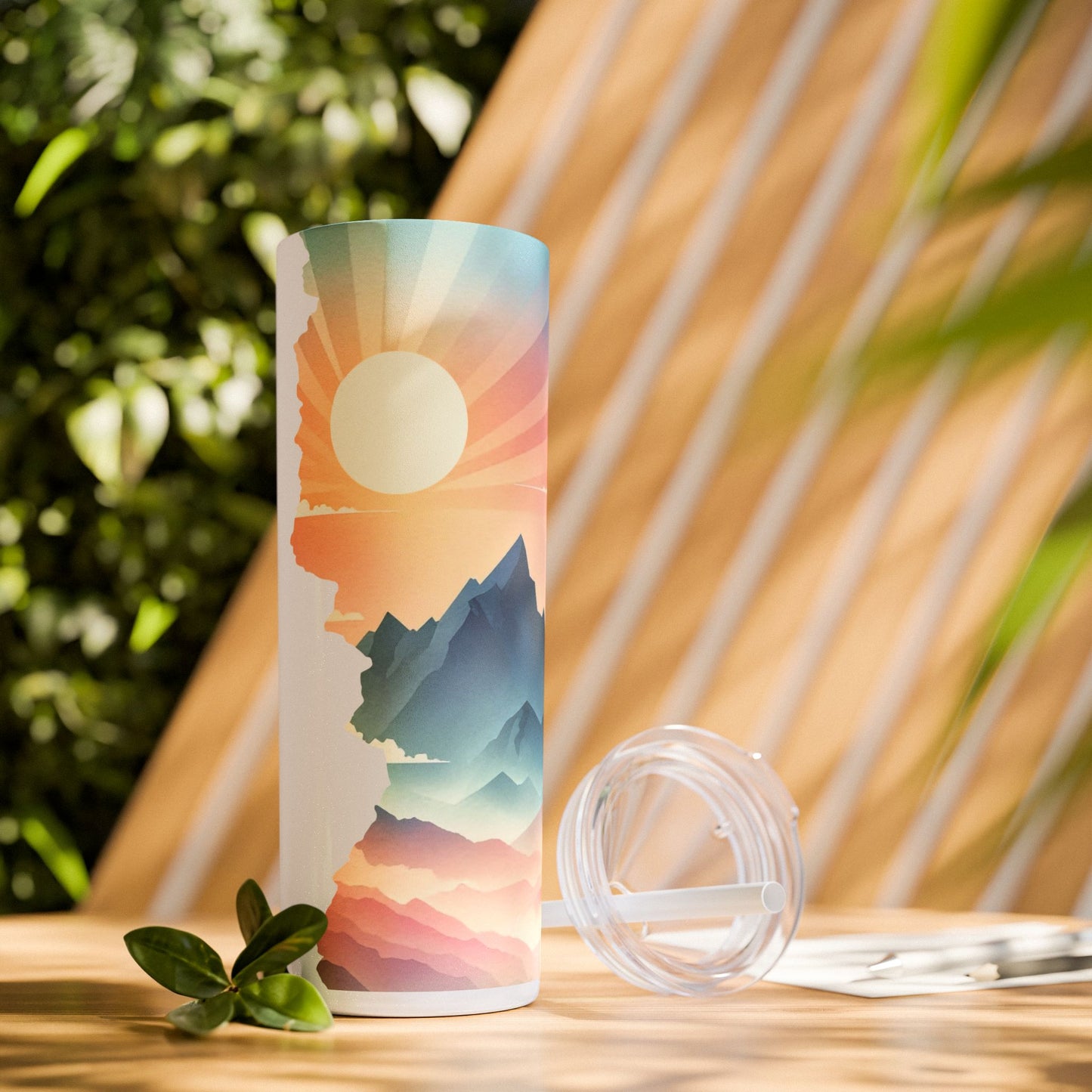 Personalized Sunrise Skinny Tumbler - 20oz Travel Mug with Straw