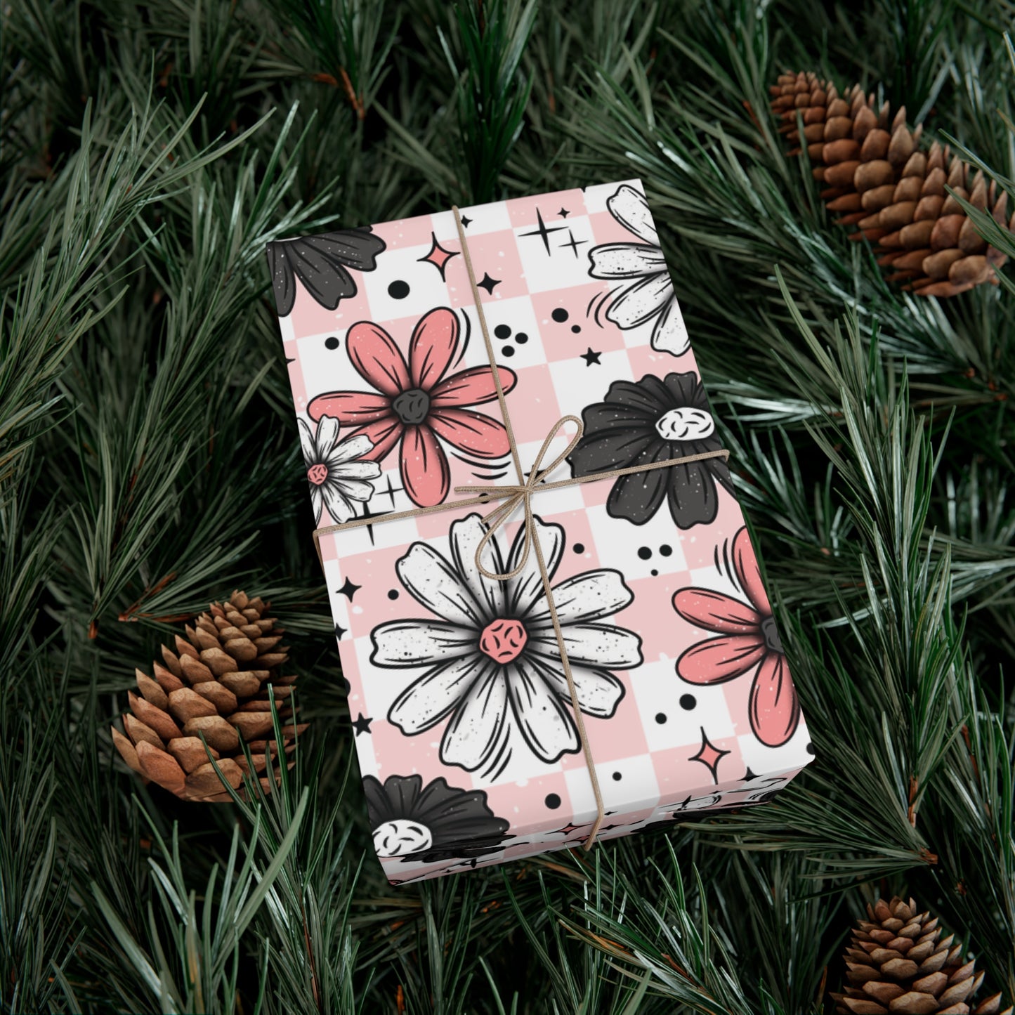 Pink and Grey Florals Gift Wrap Papers