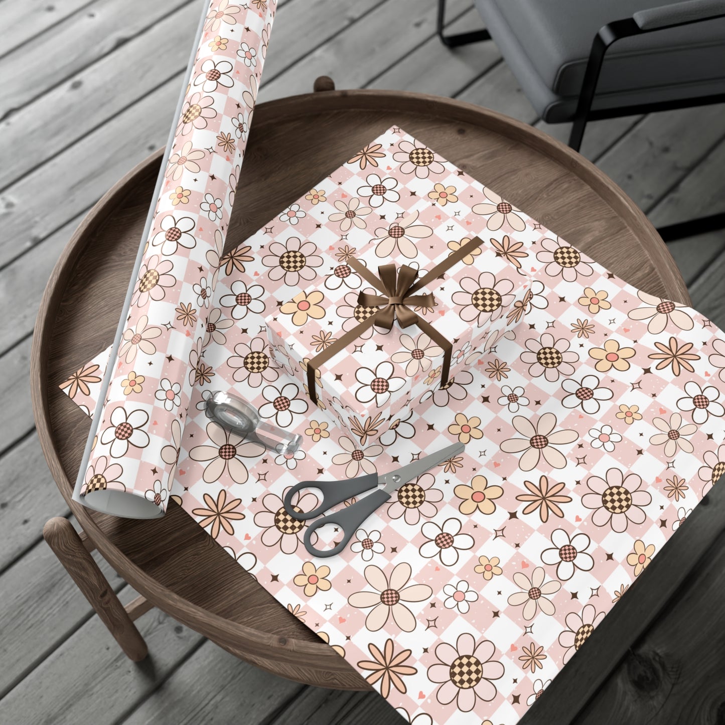 Pastel Floral Checker Gift Wrap Papers