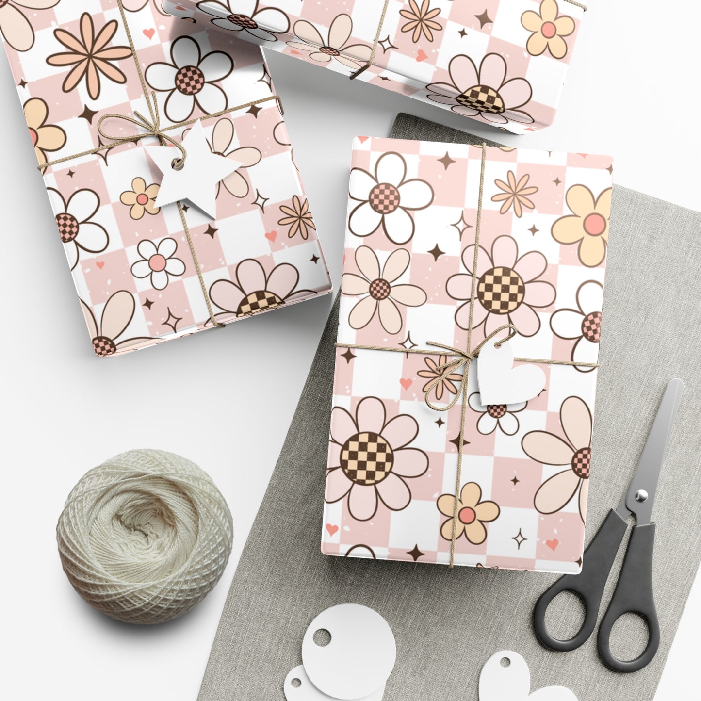 Pastel Floral Checker Gift Wrap Papers