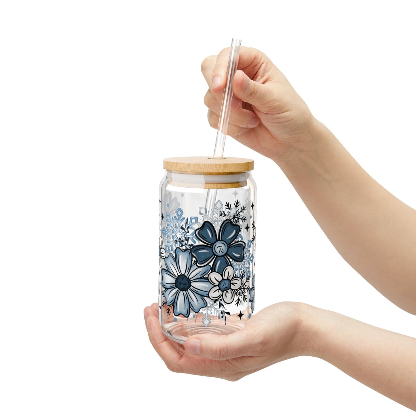 Winter Florals Sipper Glass, 16oz