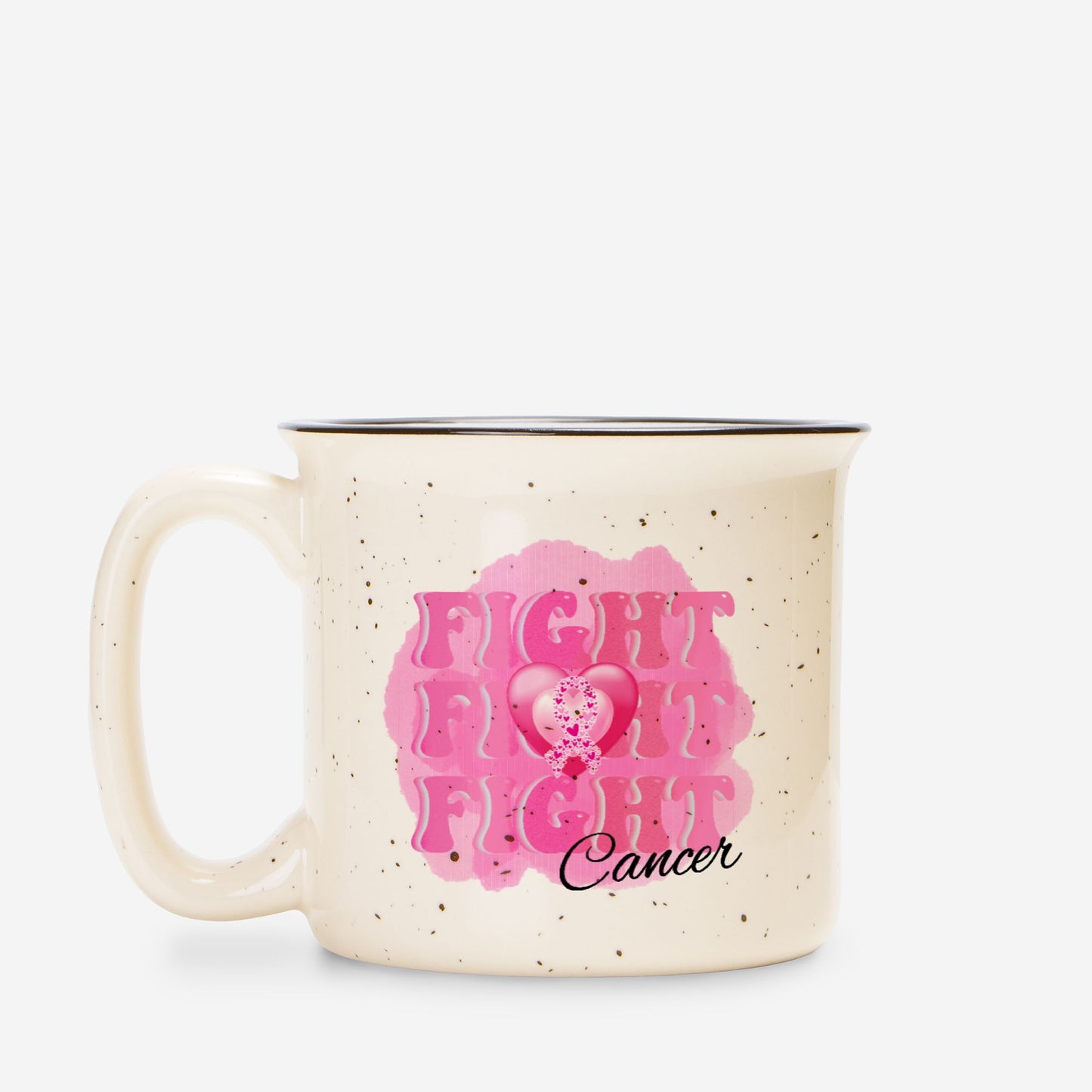 Fight Fight Fight Cancer Ceramic Camp Mug Speckled Cream 13oz