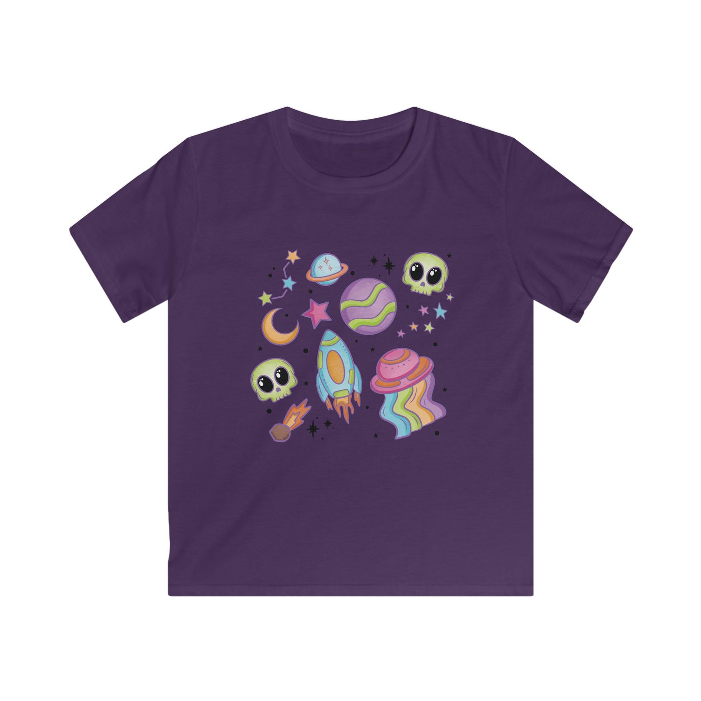 Rainbow Space Collage Tee - Cosmic Fun for Young Explorers