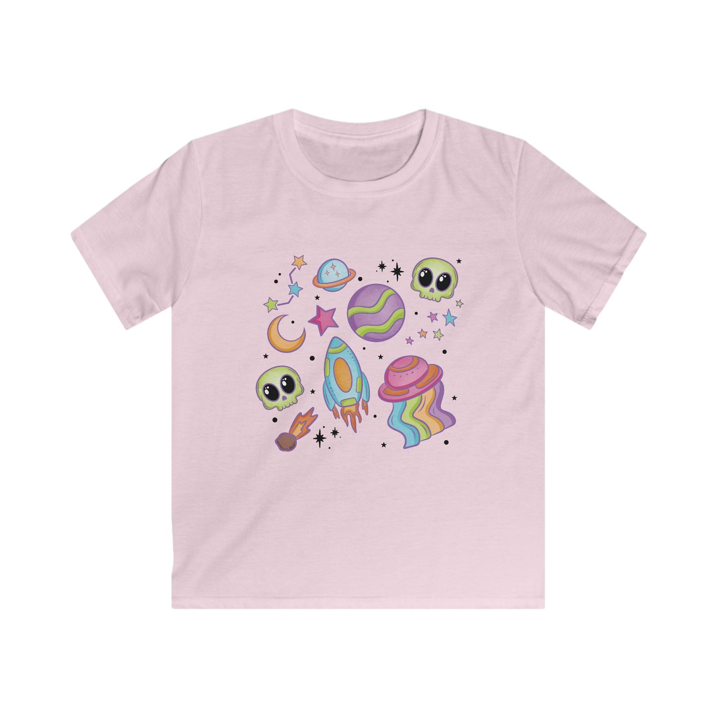 Rainbow Space Collage Tee - Cosmic Fun for Young Explorers