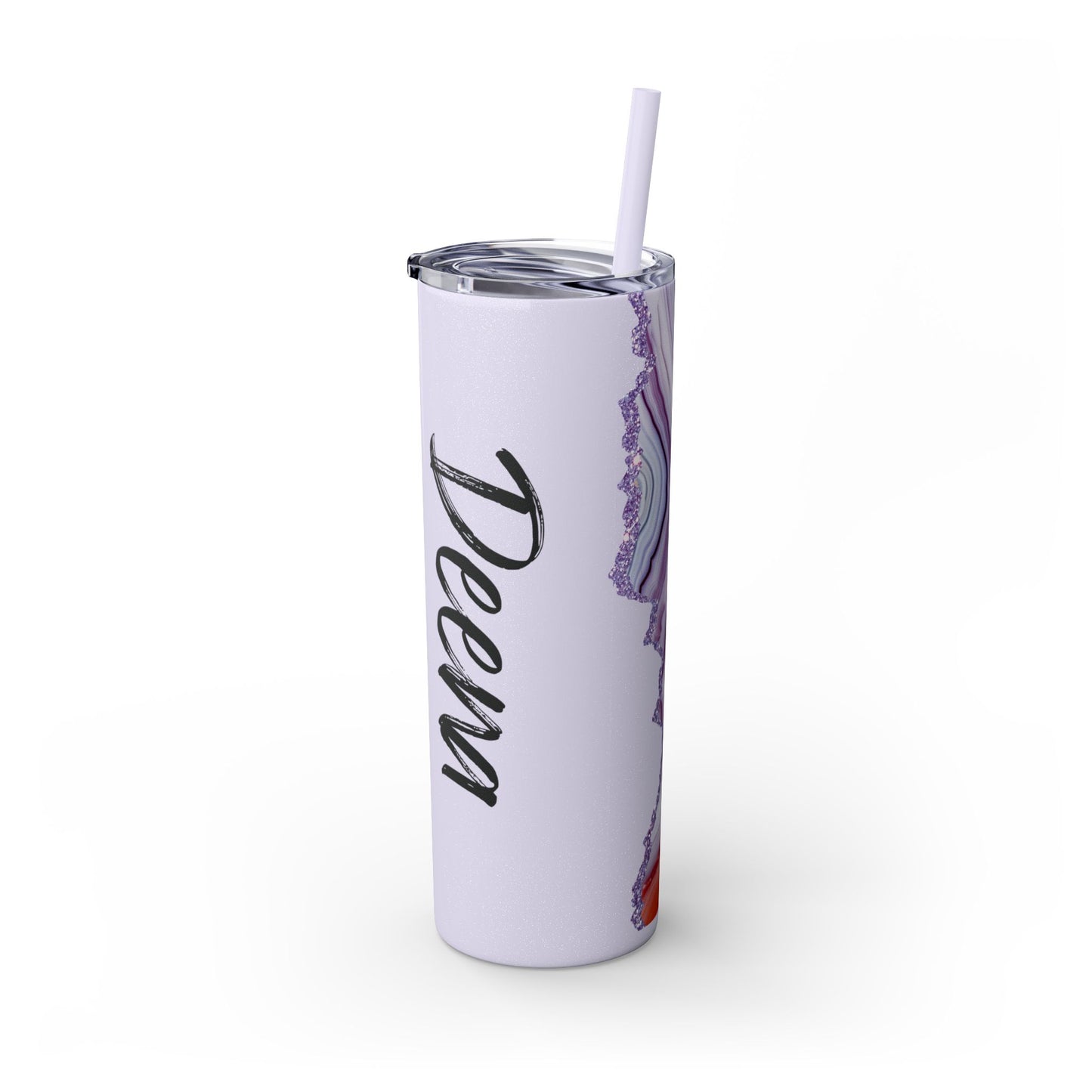 Personalized Lilac Agate Skinny Tumbler - 20oz Travel Mug with Straw
