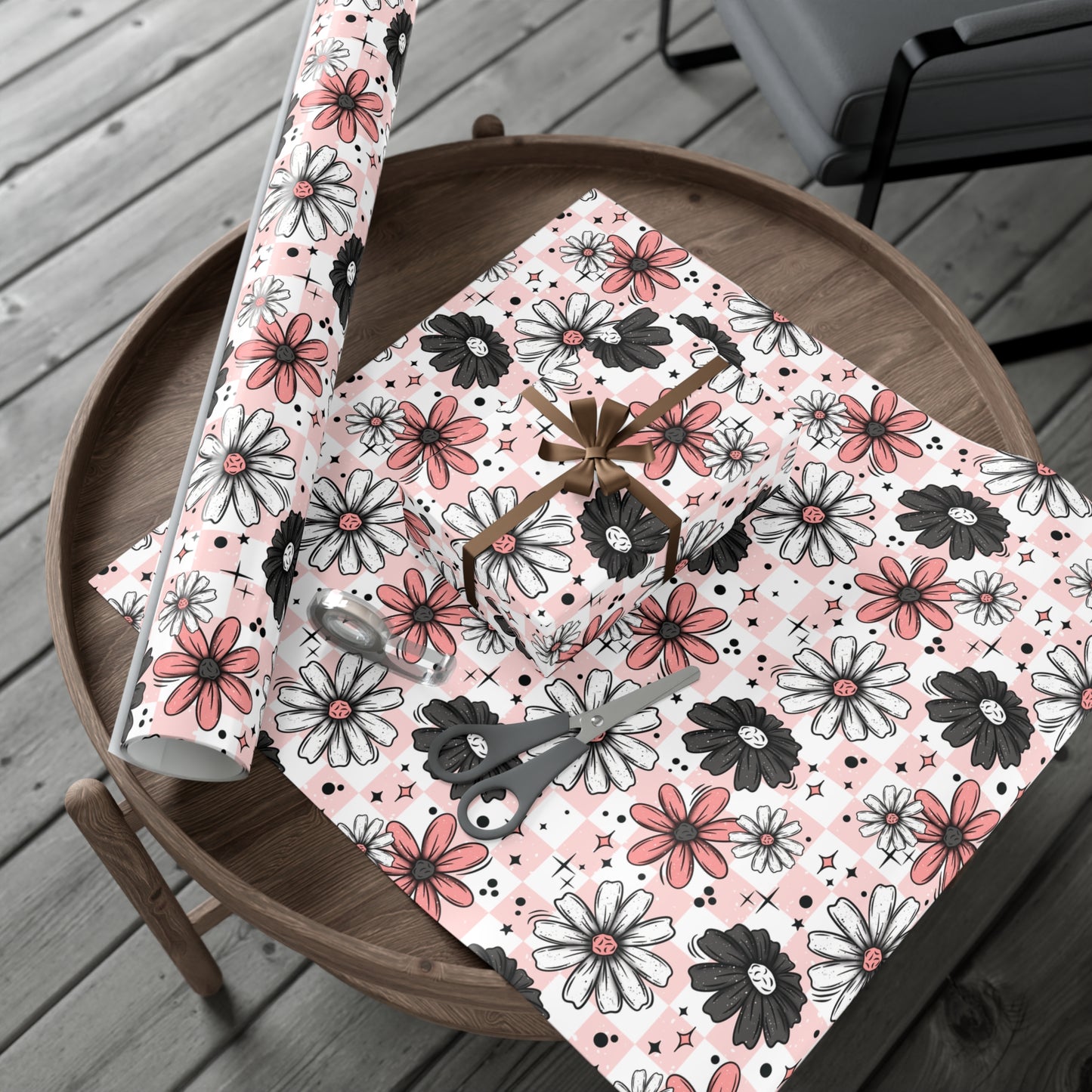 Pink and Grey Florals Gift Wrap Papers