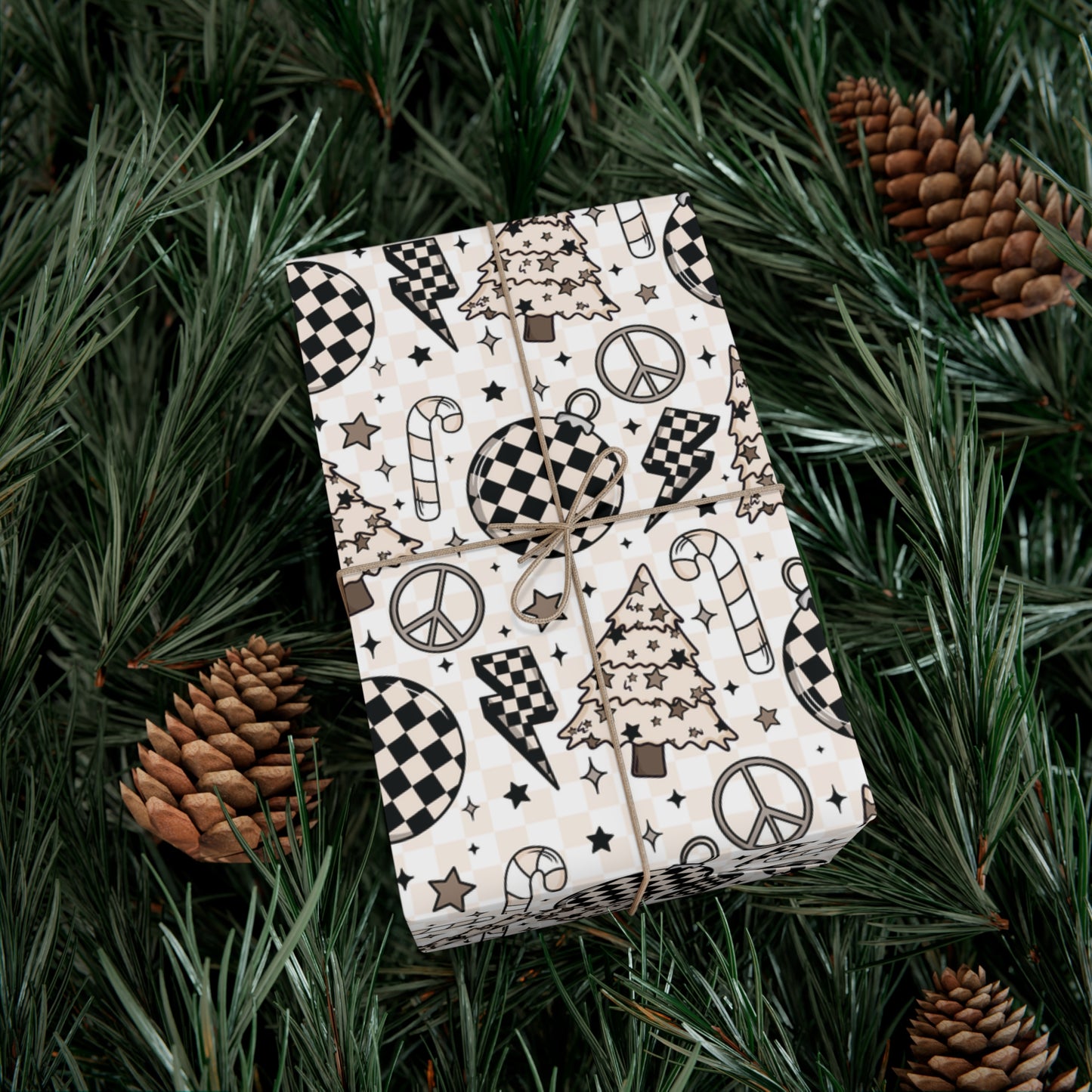 Christmas Checker Neutrals.-Gift Wrap Papers