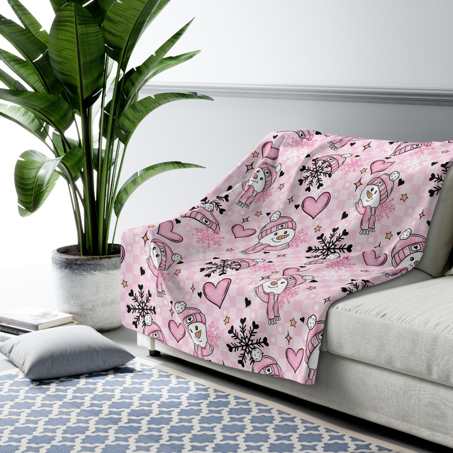 Pink Snowman Sherpa Fleece Blanket